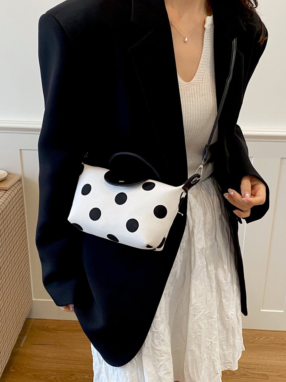 White Polka Dot Crossbody Bag
