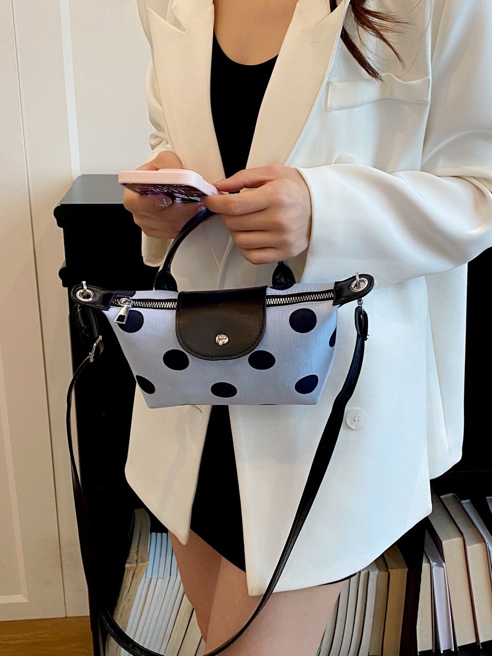 Blue Polka Dot Crossbody Bag