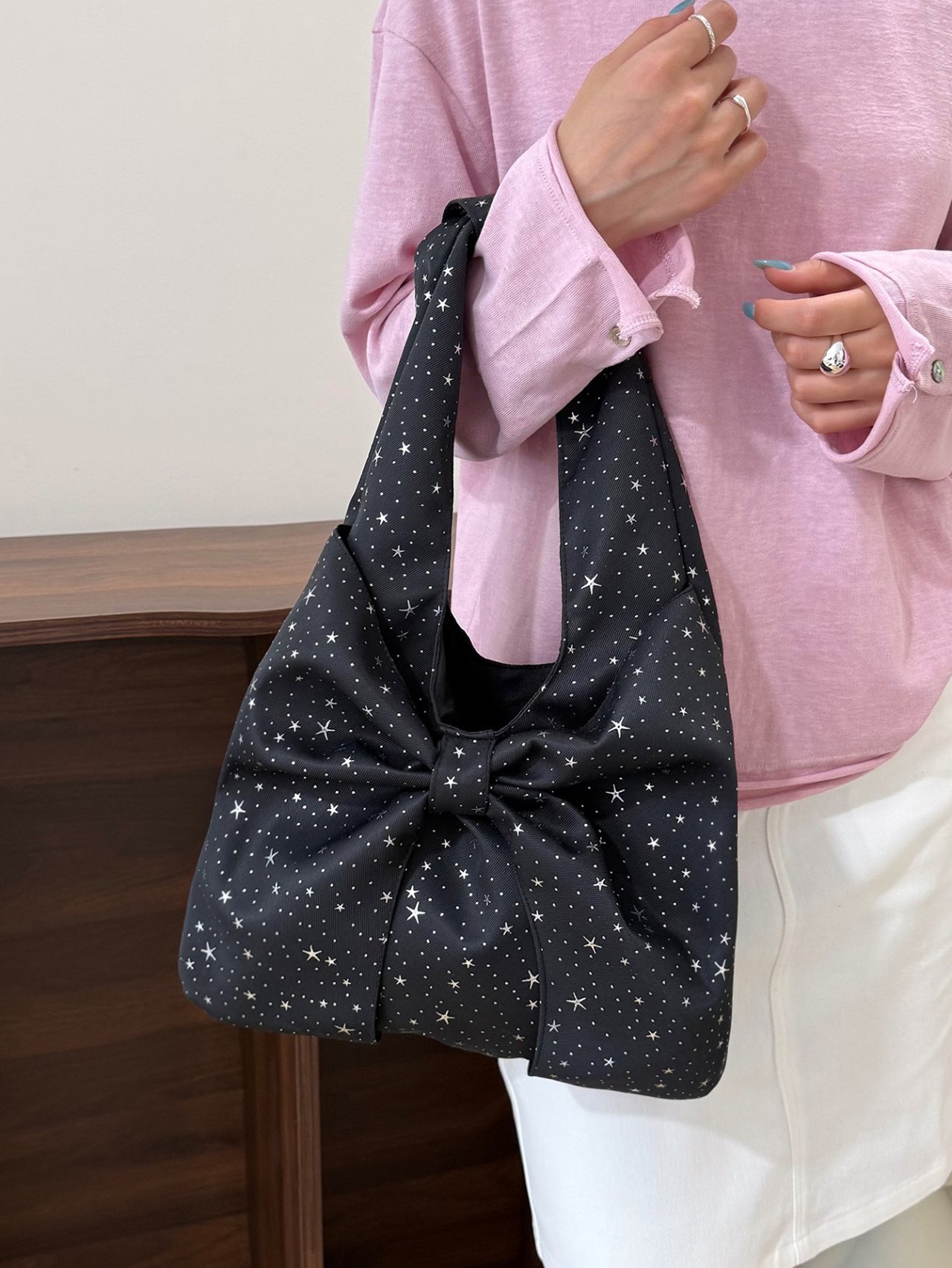 Black Celestial Sparkle Shoulder Bag