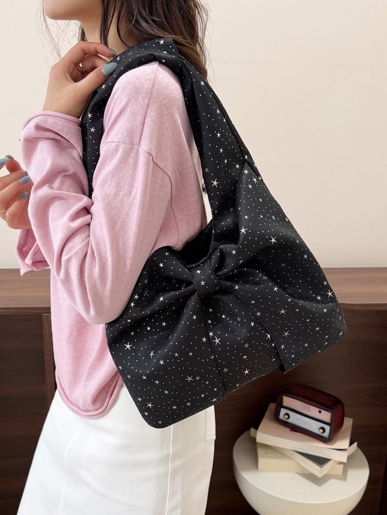 Black Celestial Sparkle Shoulder Bag