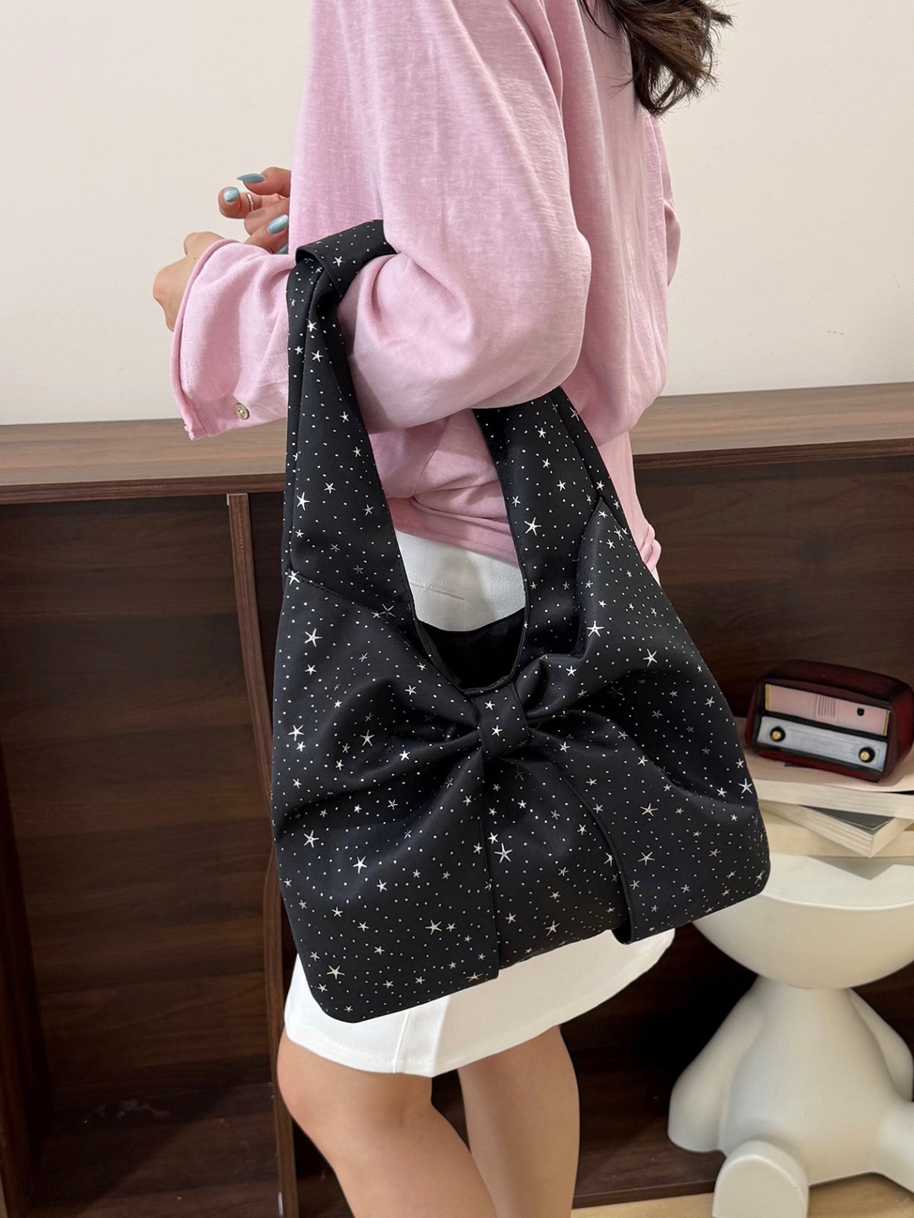 Black Celestial Sparkle Shoulder Bag