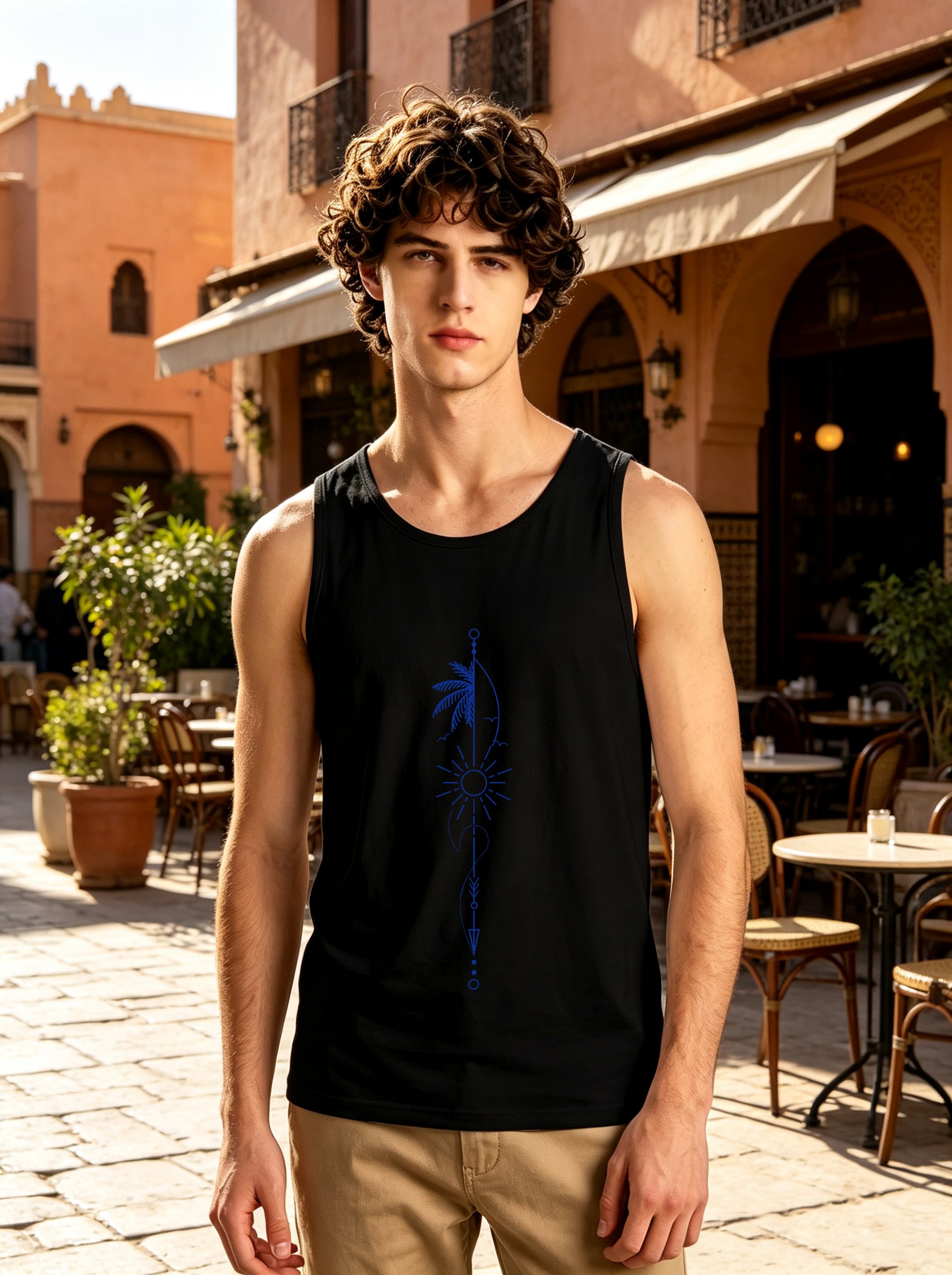 Black Graphic Print Regular Fit Tank Top