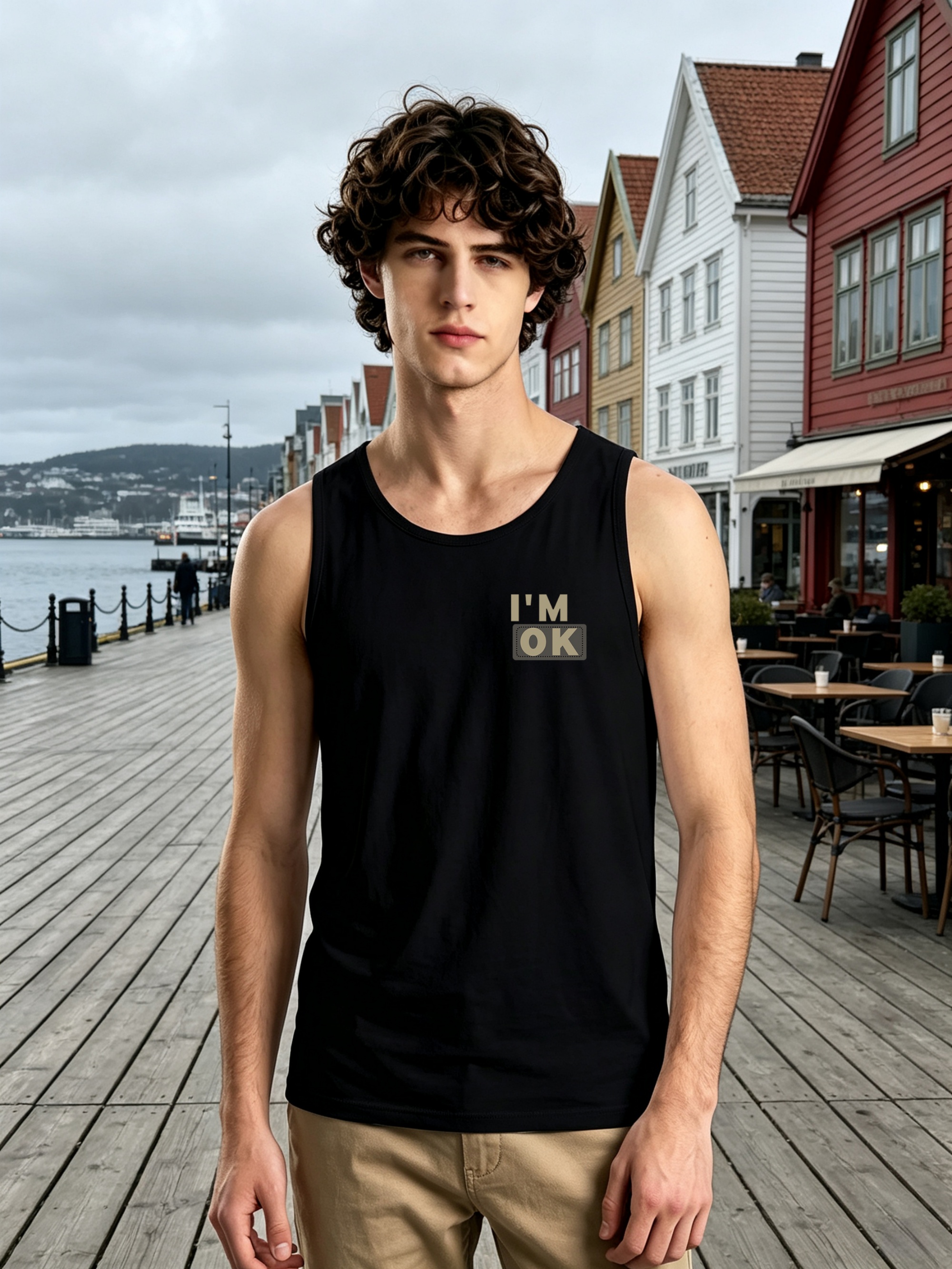 Black Printed Regular Fit Tank Top