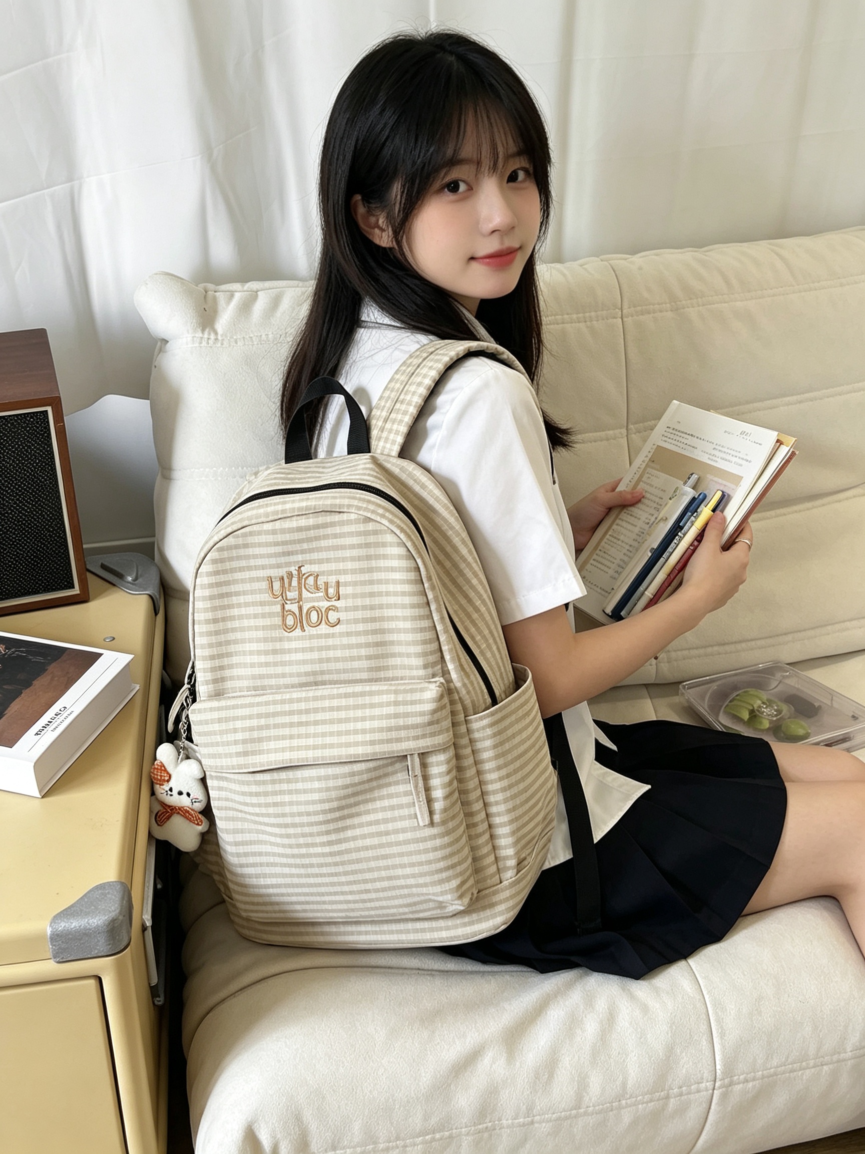 Khaki Striped Casual Backpack