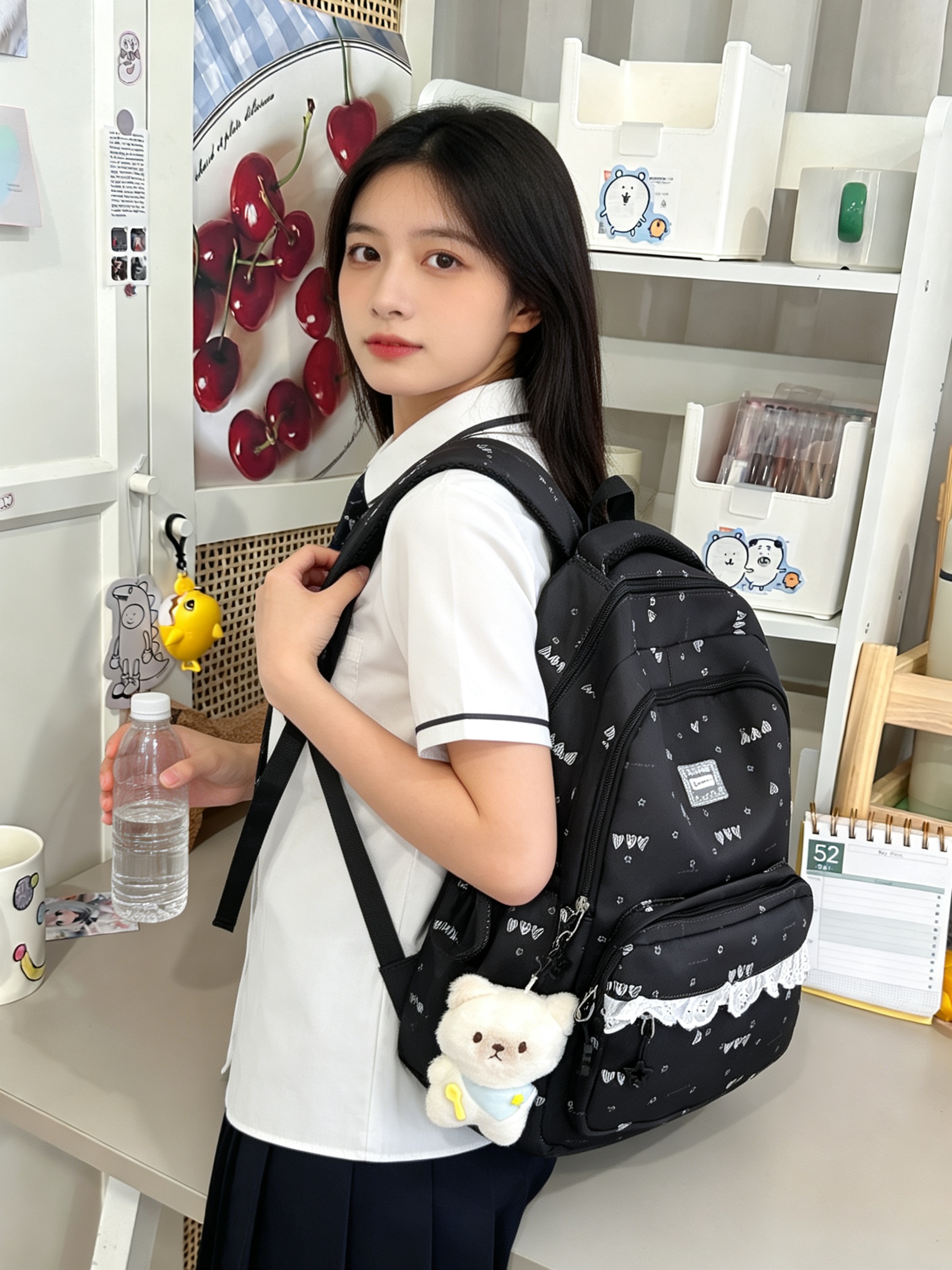 Black Backpack with Charm