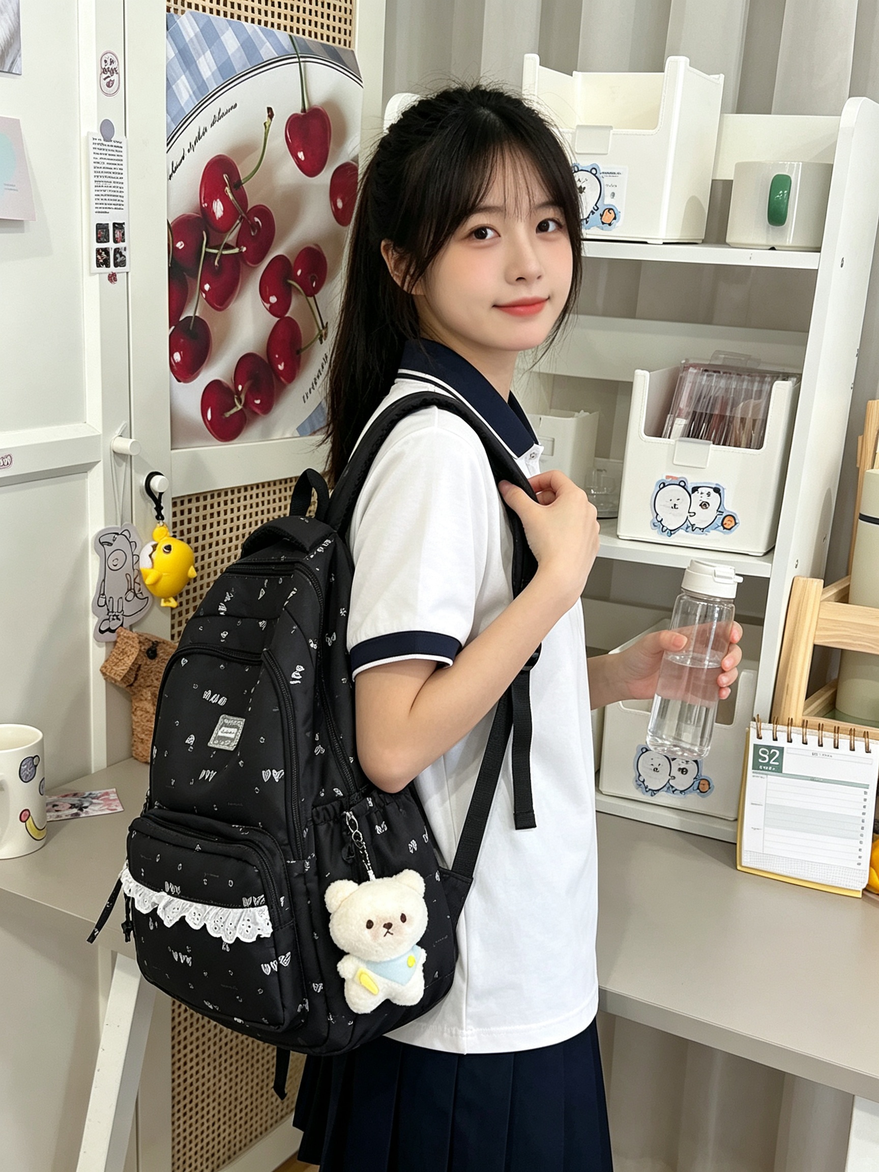 Black Backpack with Charm