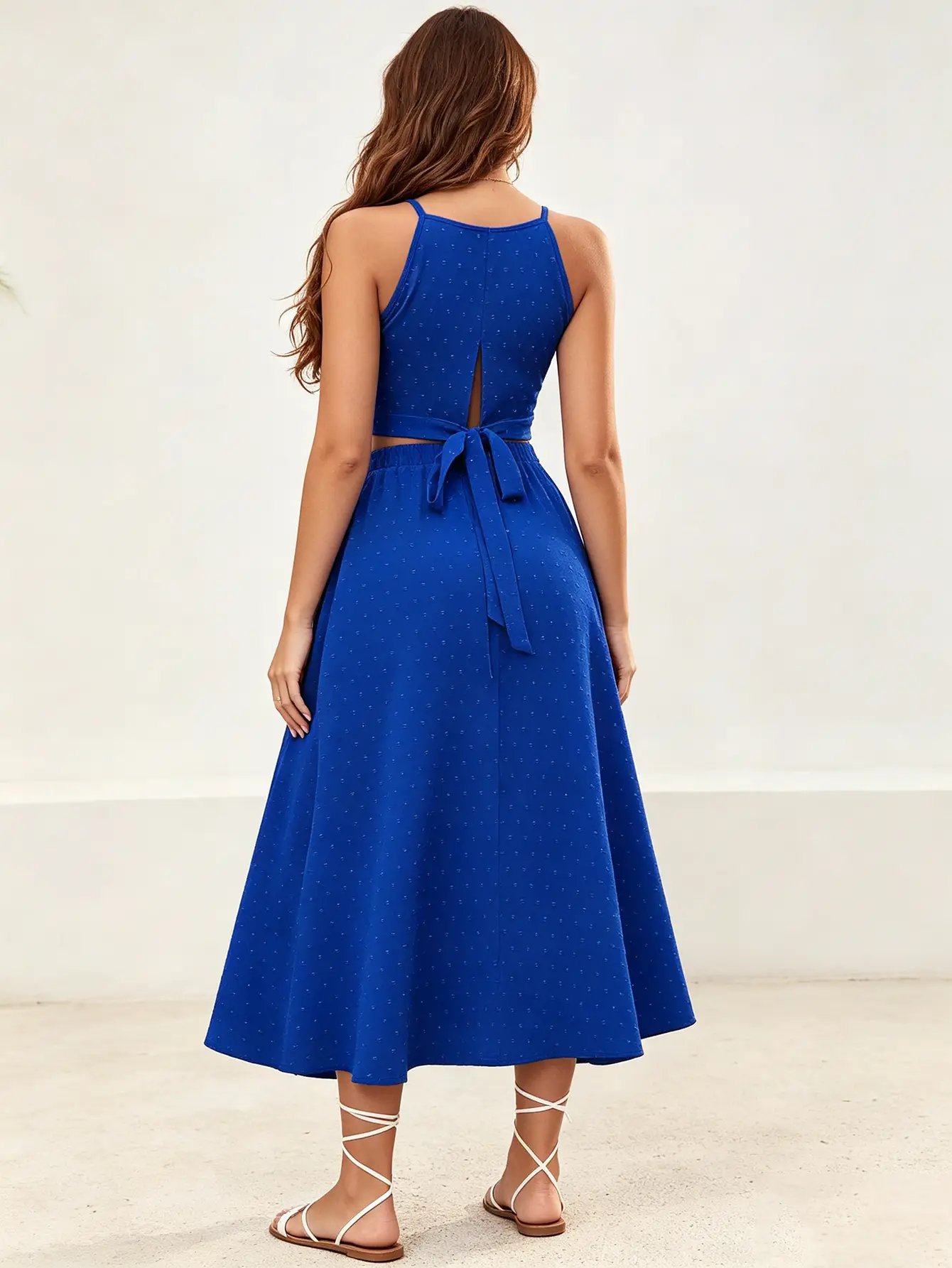 Blue Crop Top and Slit Skirt Co-Ord Set