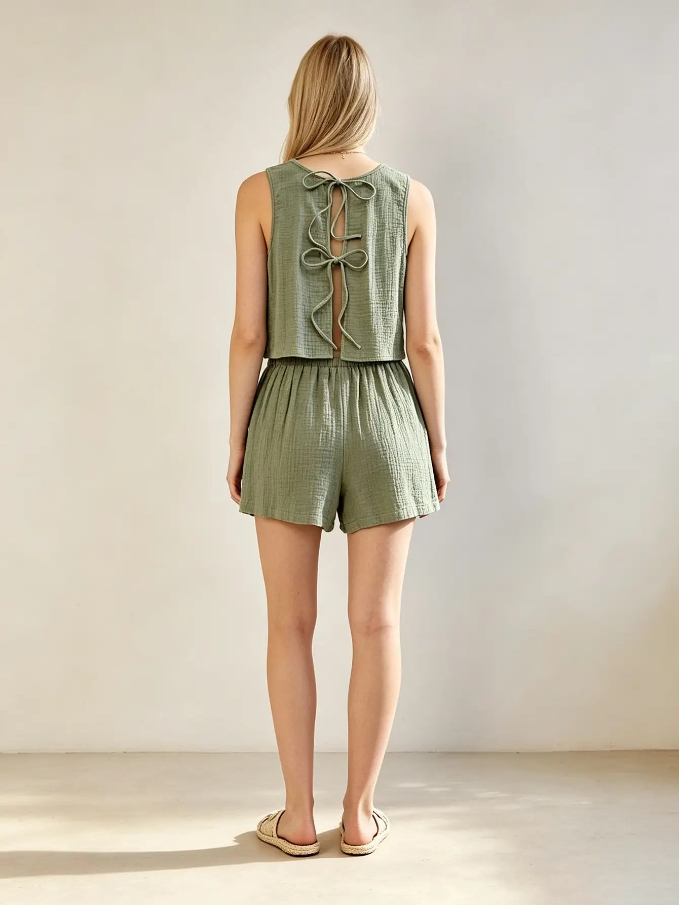 Green Tank Top and Shorts Co-Ord Set