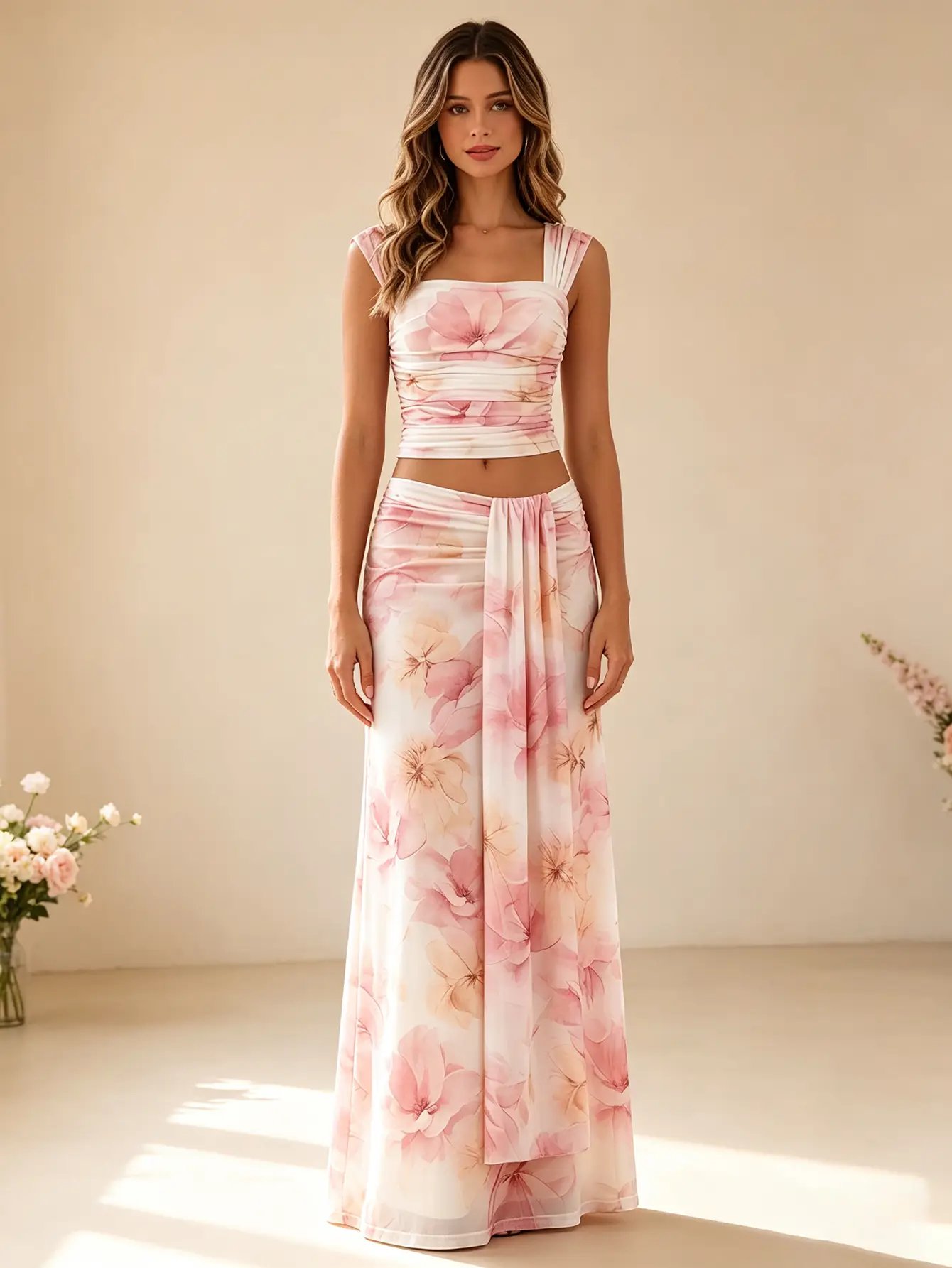 Pink Floral Tank and Maxi Skirt Co-Ord Set