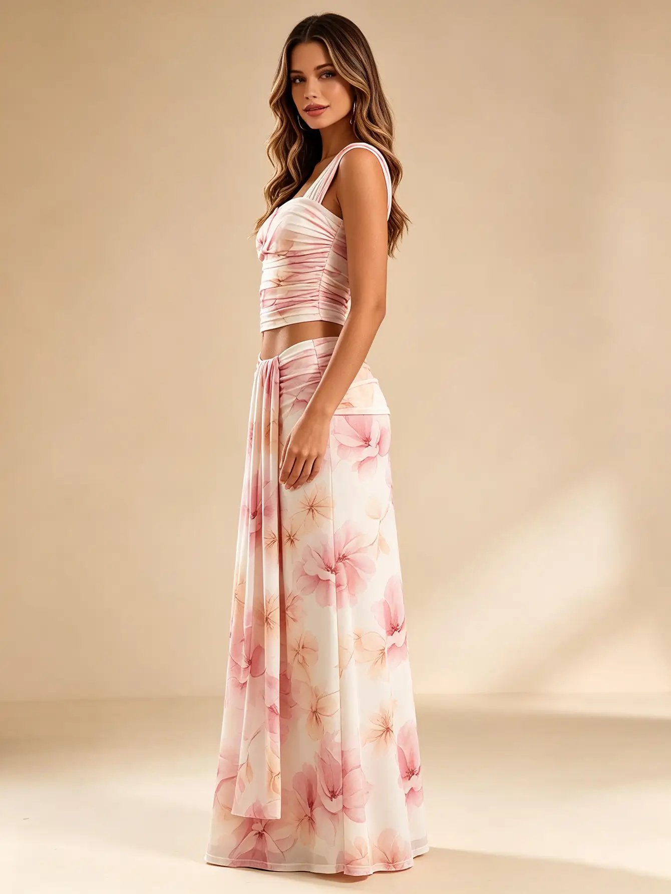 Pink Floral Tank and Maxi Skirt Co-Ord Set