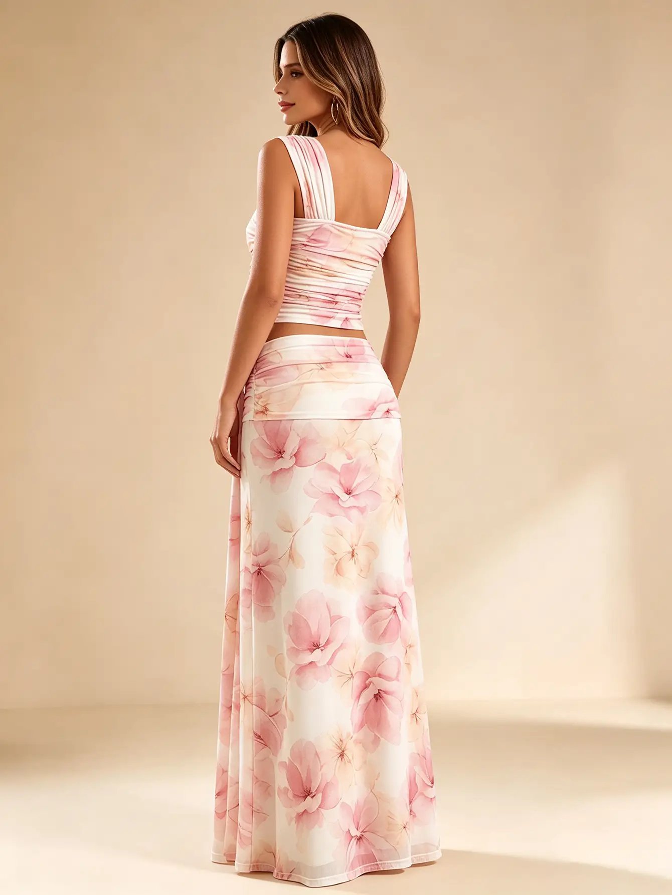 Pink Floral Tank and Maxi Skirt Co-Ord Set
