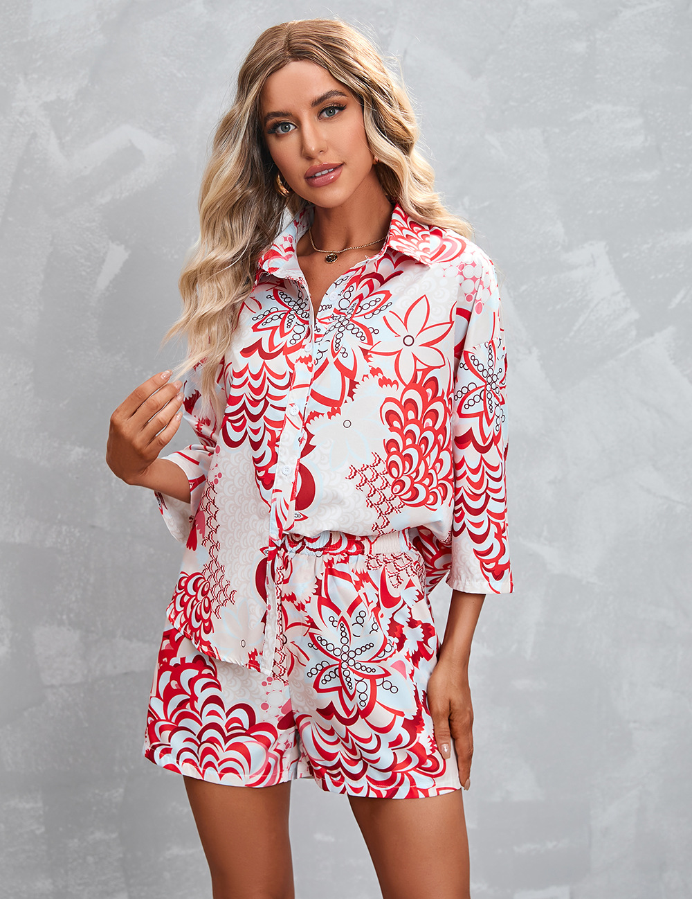 White Floral Print Shirt and Shorts Co-ord Set