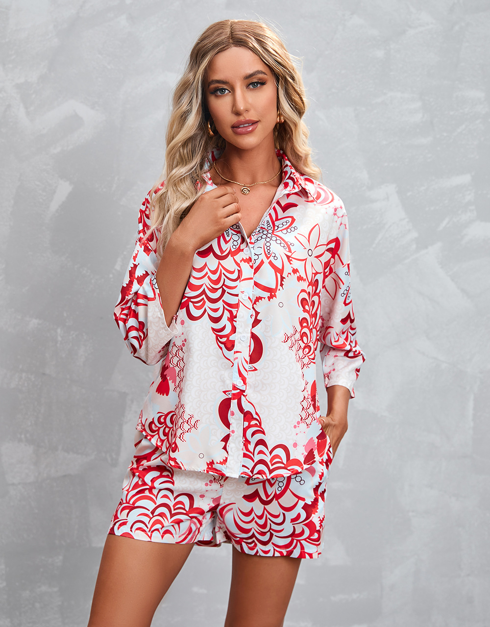 White Floral Print Shirt and Shorts Co-ord Set