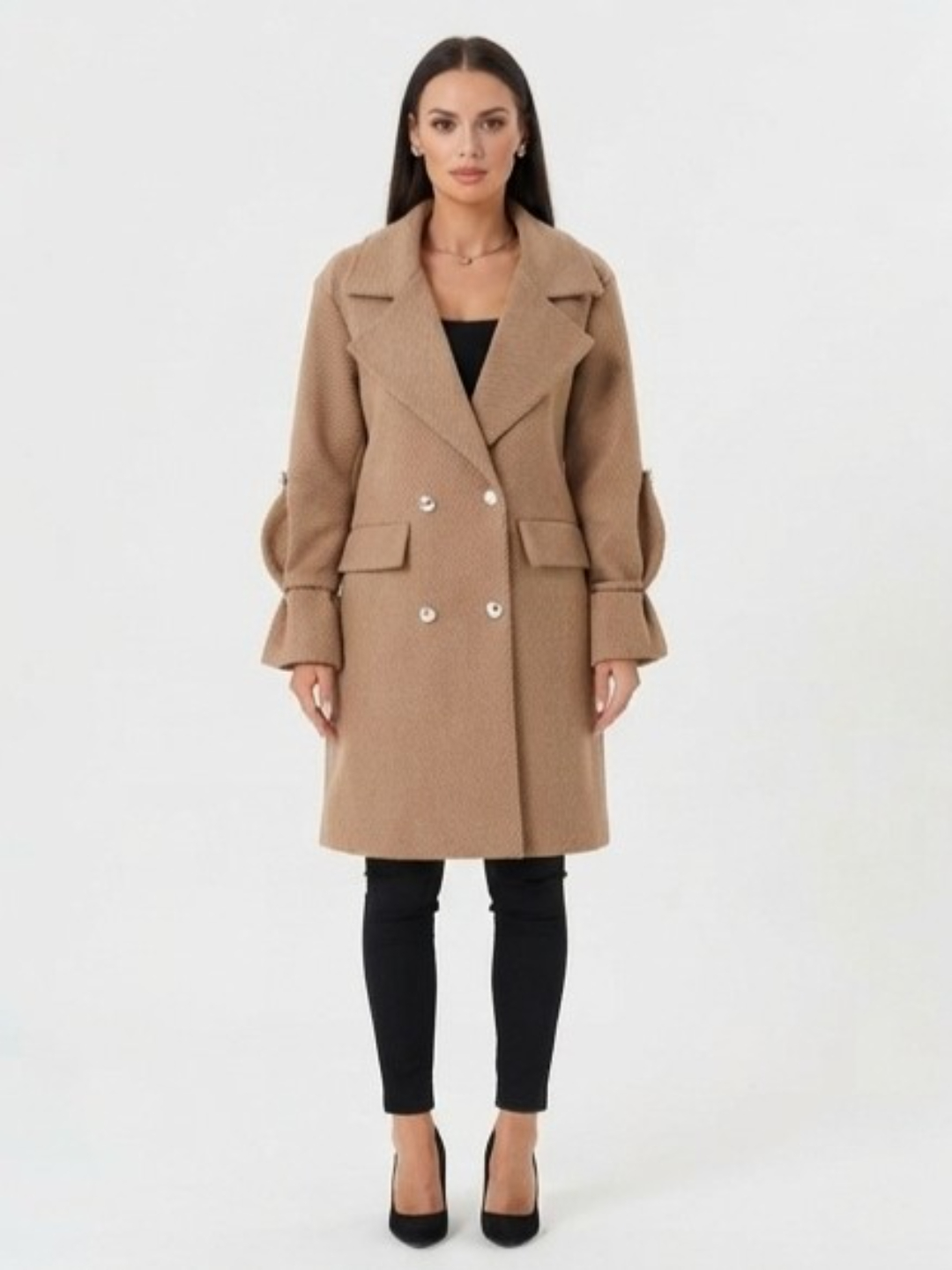 Khaki Double-Breasted Longline Coat