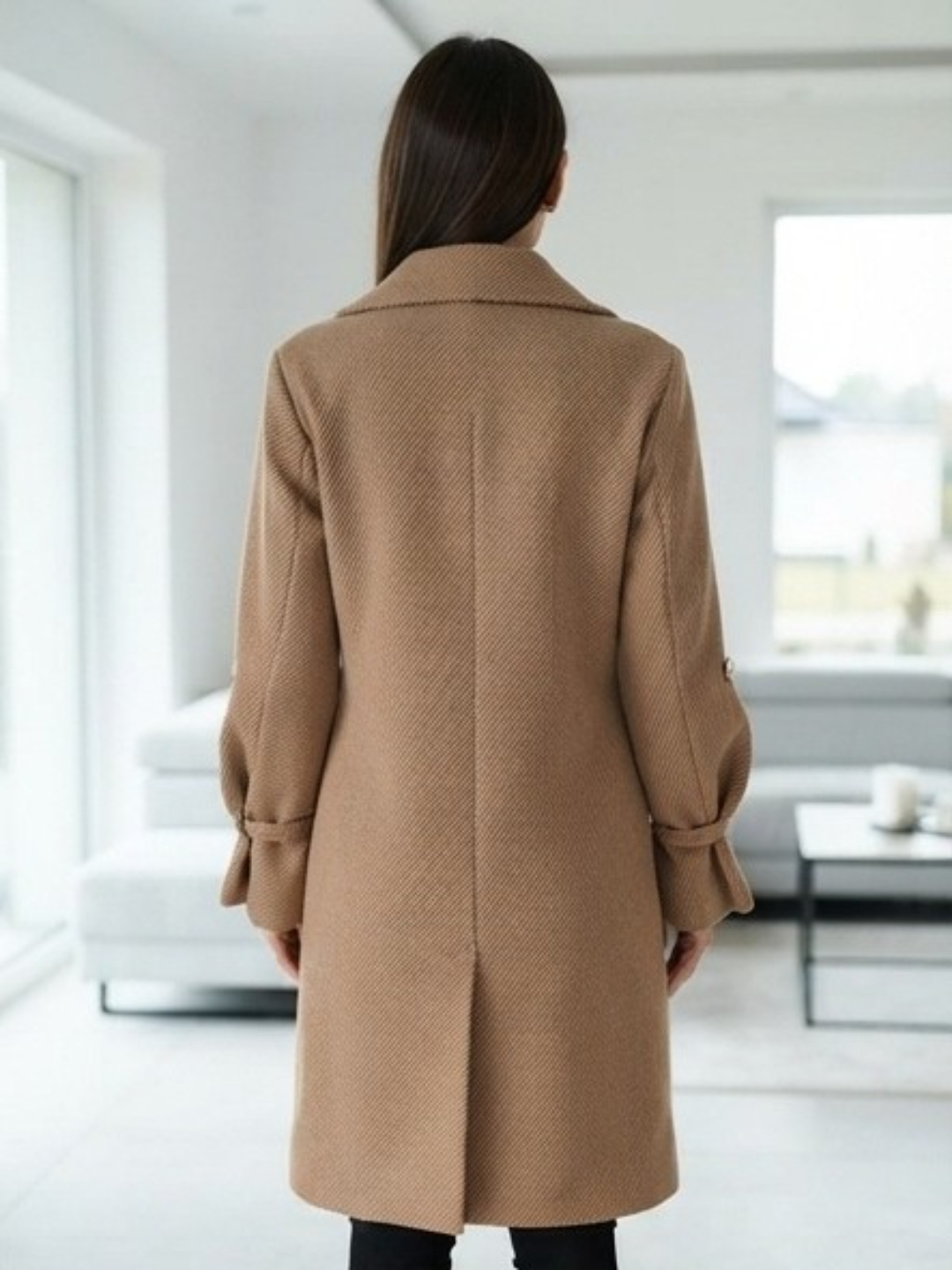 Khaki Double-Breasted Longline Coat