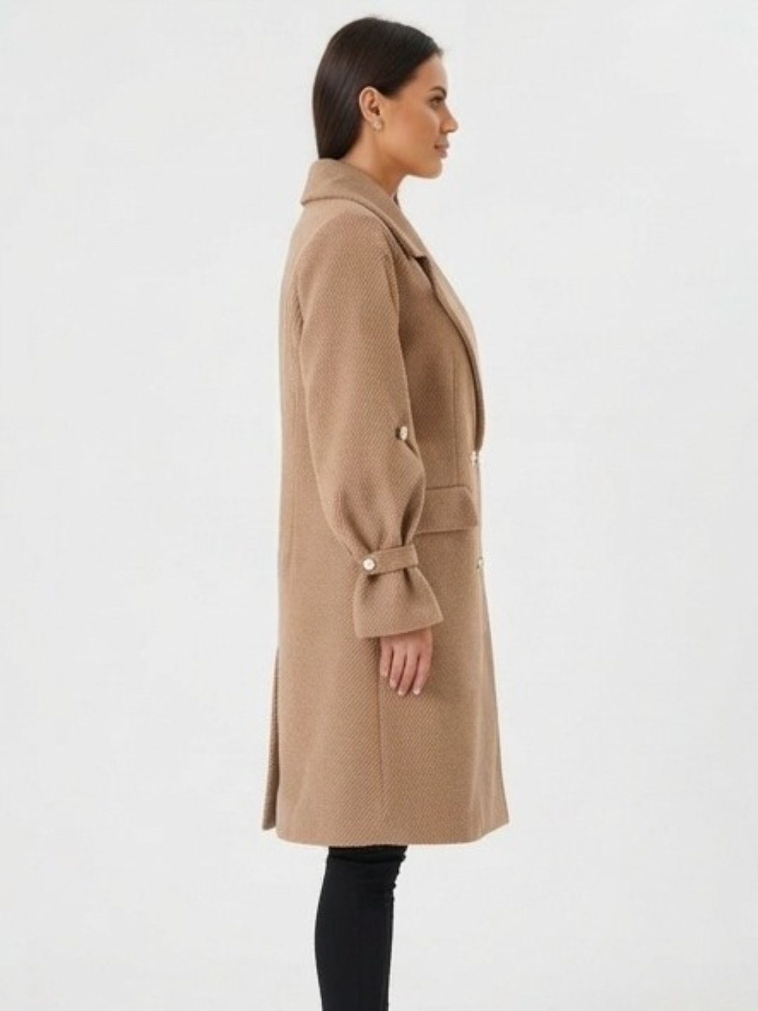 Khaki Double-Breasted Longline Coat