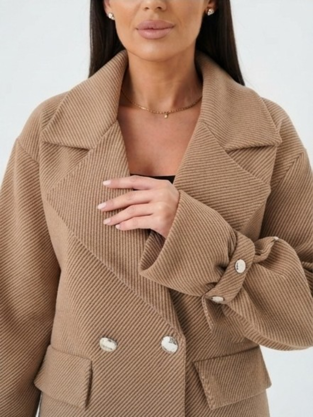 Khaki Double-Breasted Longline Coat