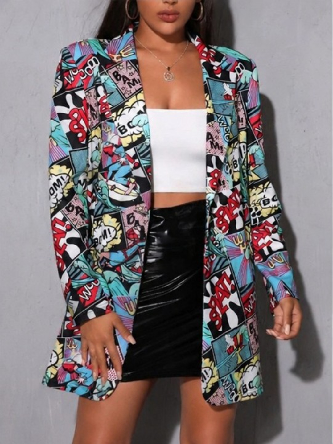 Multi-Color Printed Longline Button Blazer