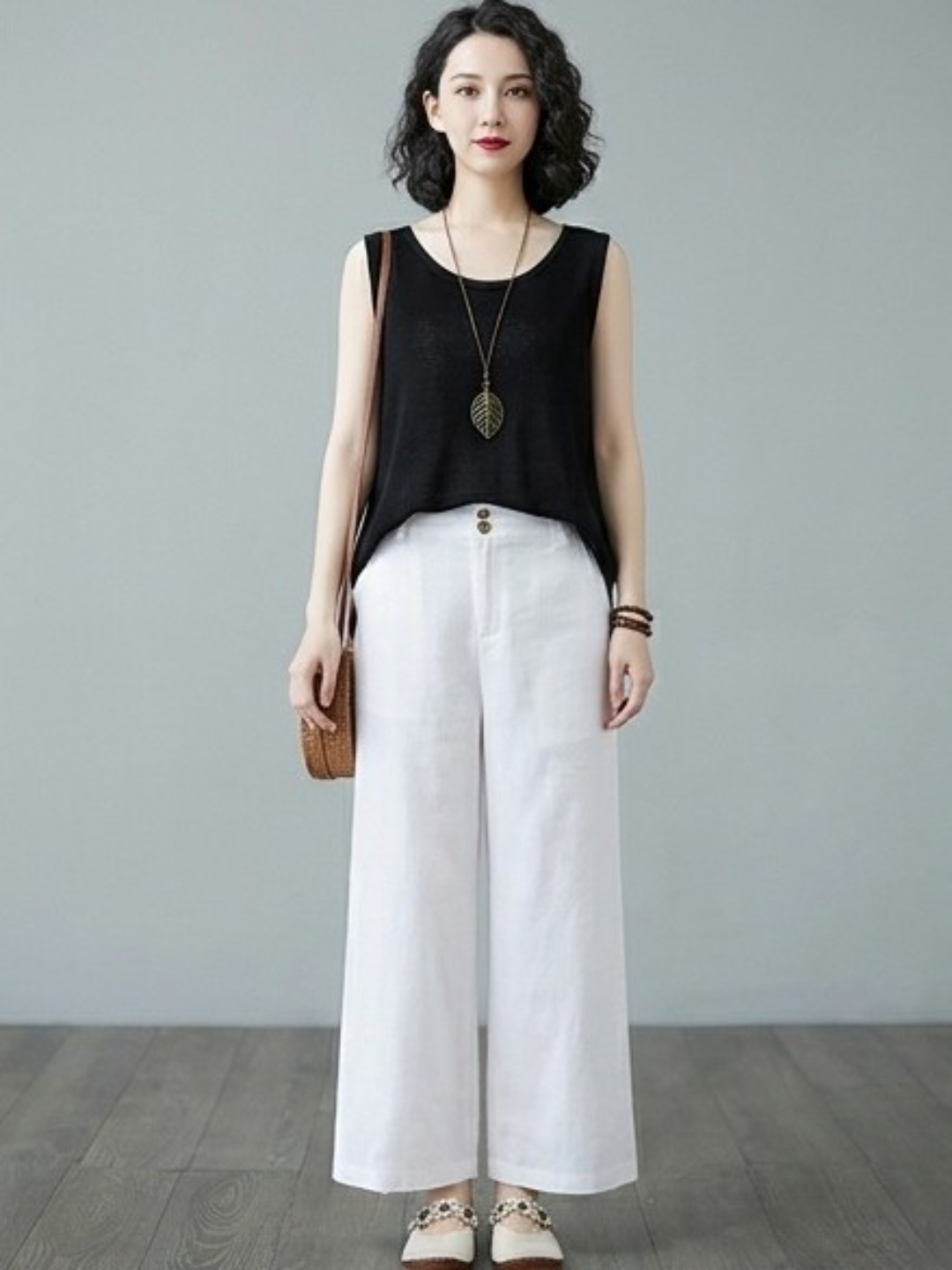 White Wide Leg Cotton Trousers