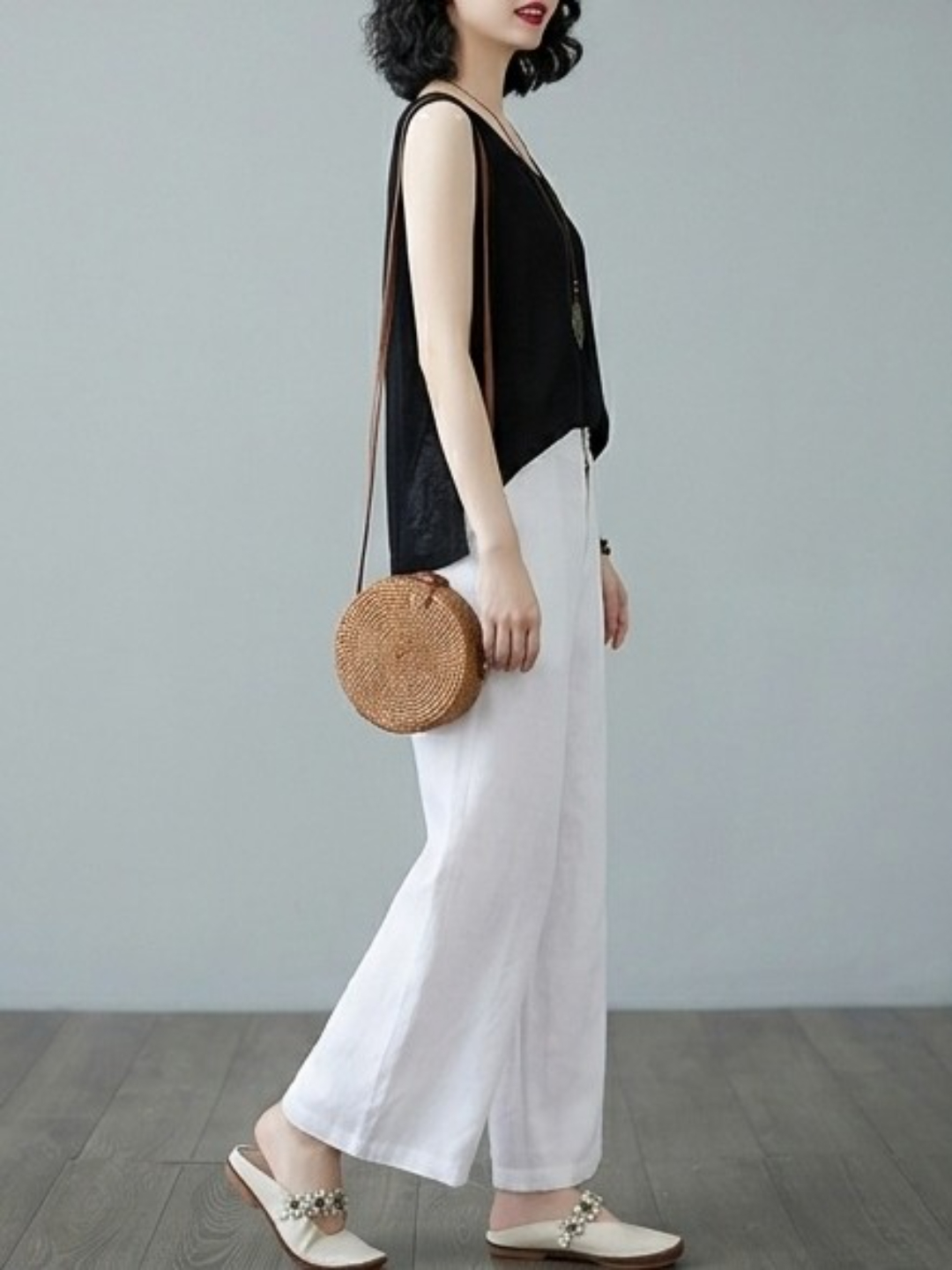 White Wide Leg Cotton Trousers