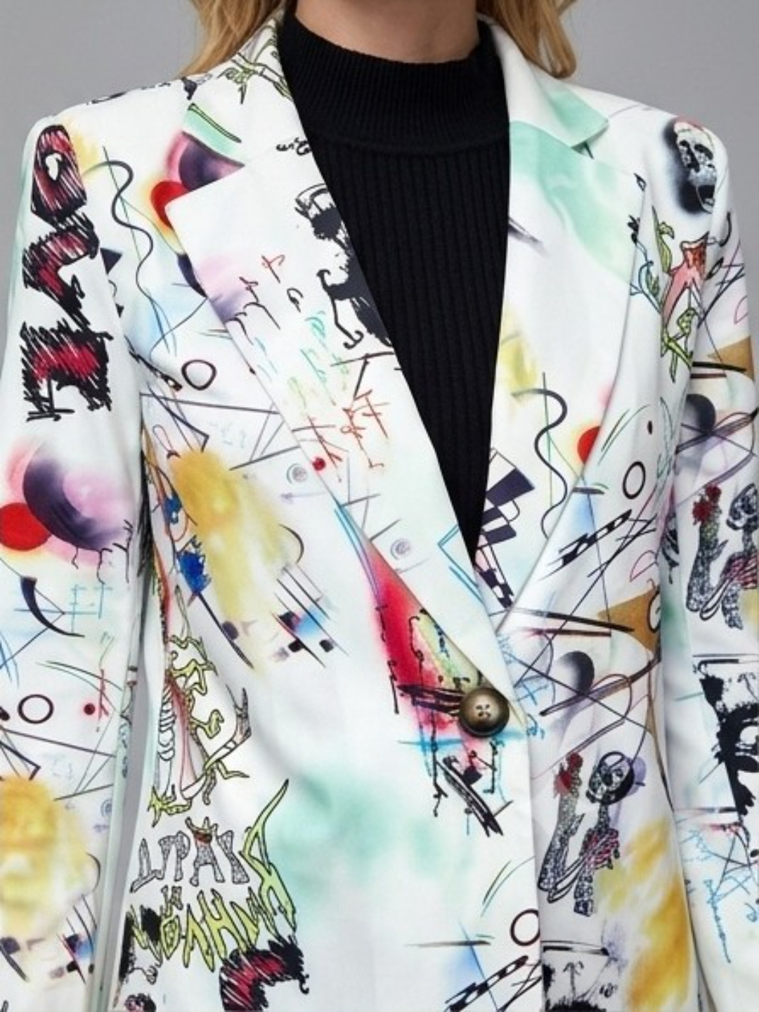 Multi-Color Printed Button Longline Blazer