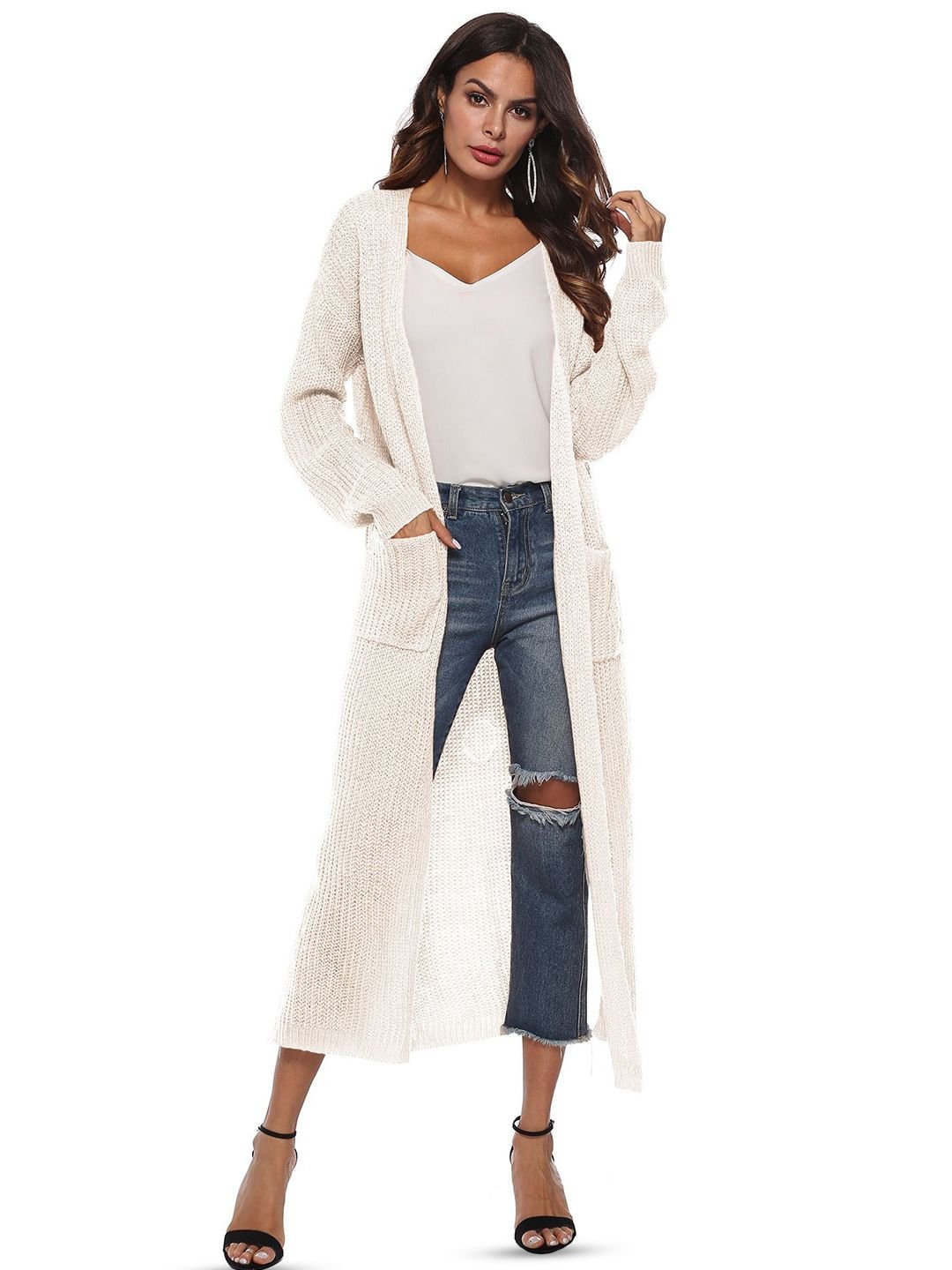 White Longline Knit Cardigan