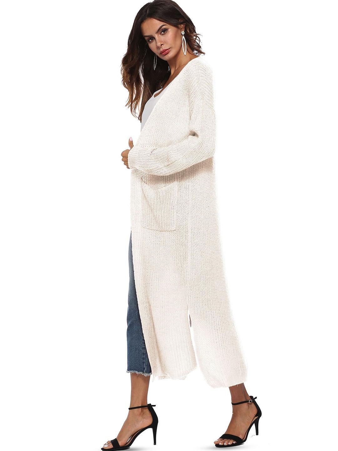 White Longline Knit Cardigan