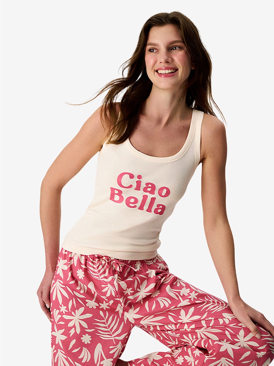 Rose Sleeveless Cotton Pyjama Set with Pants
