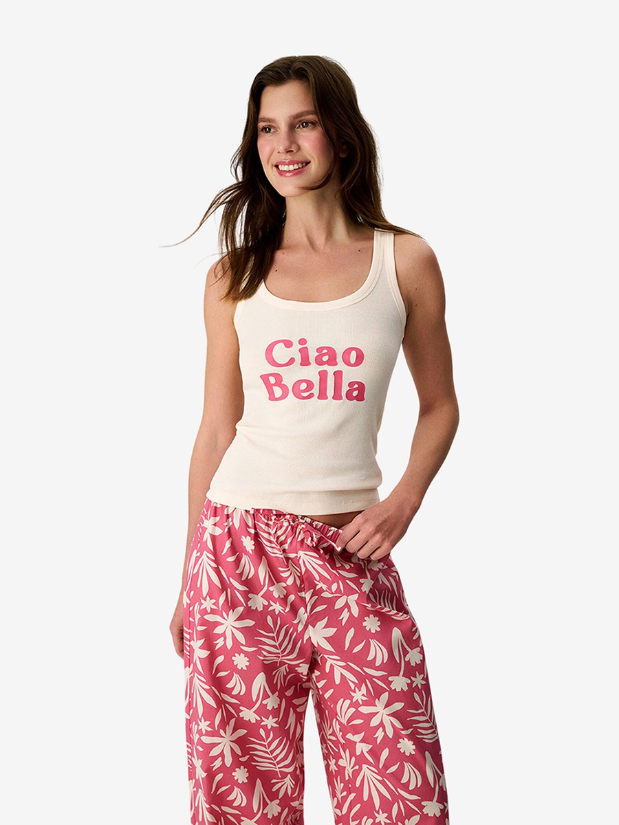 Rose Sleeveless Cotton Pyjama Set with Pants