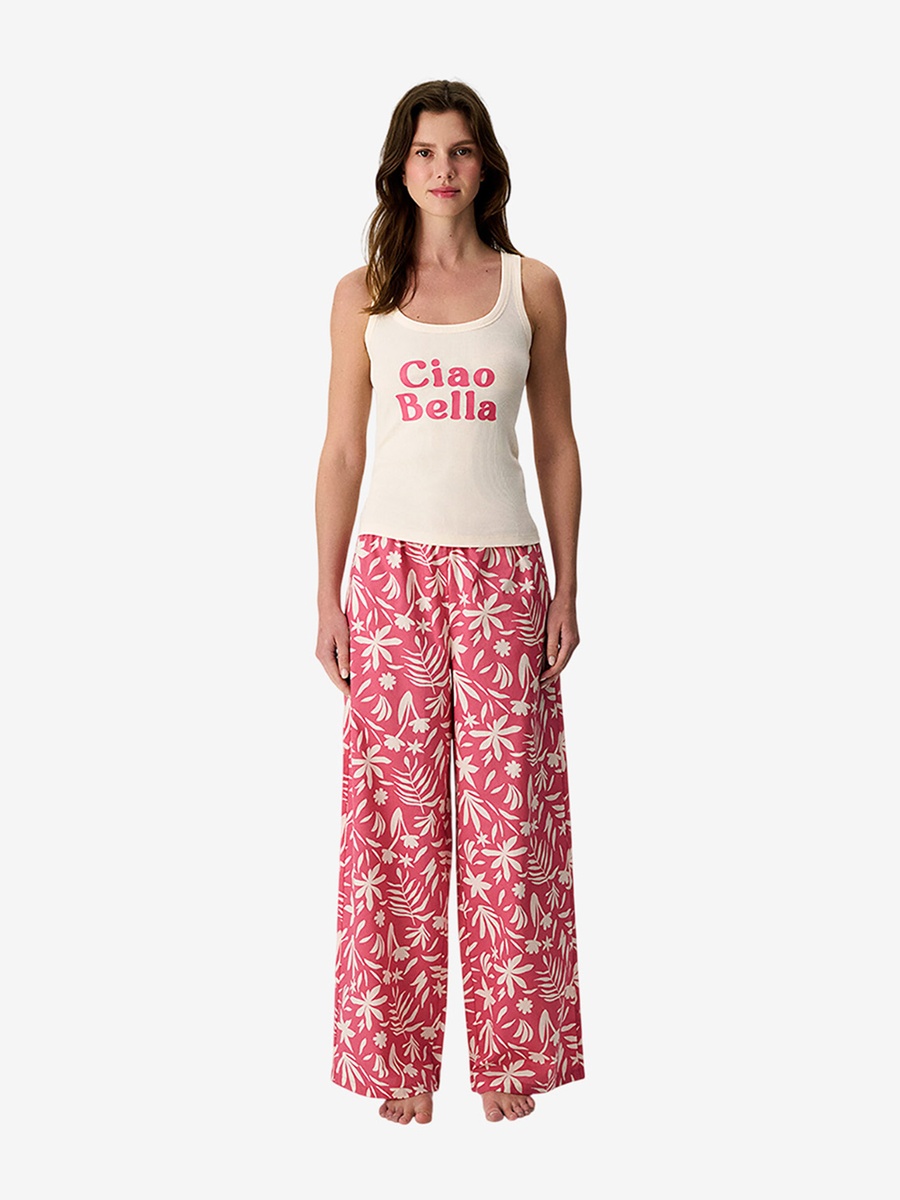 Rose Sleeveless Cotton Pyjama Set with Pants