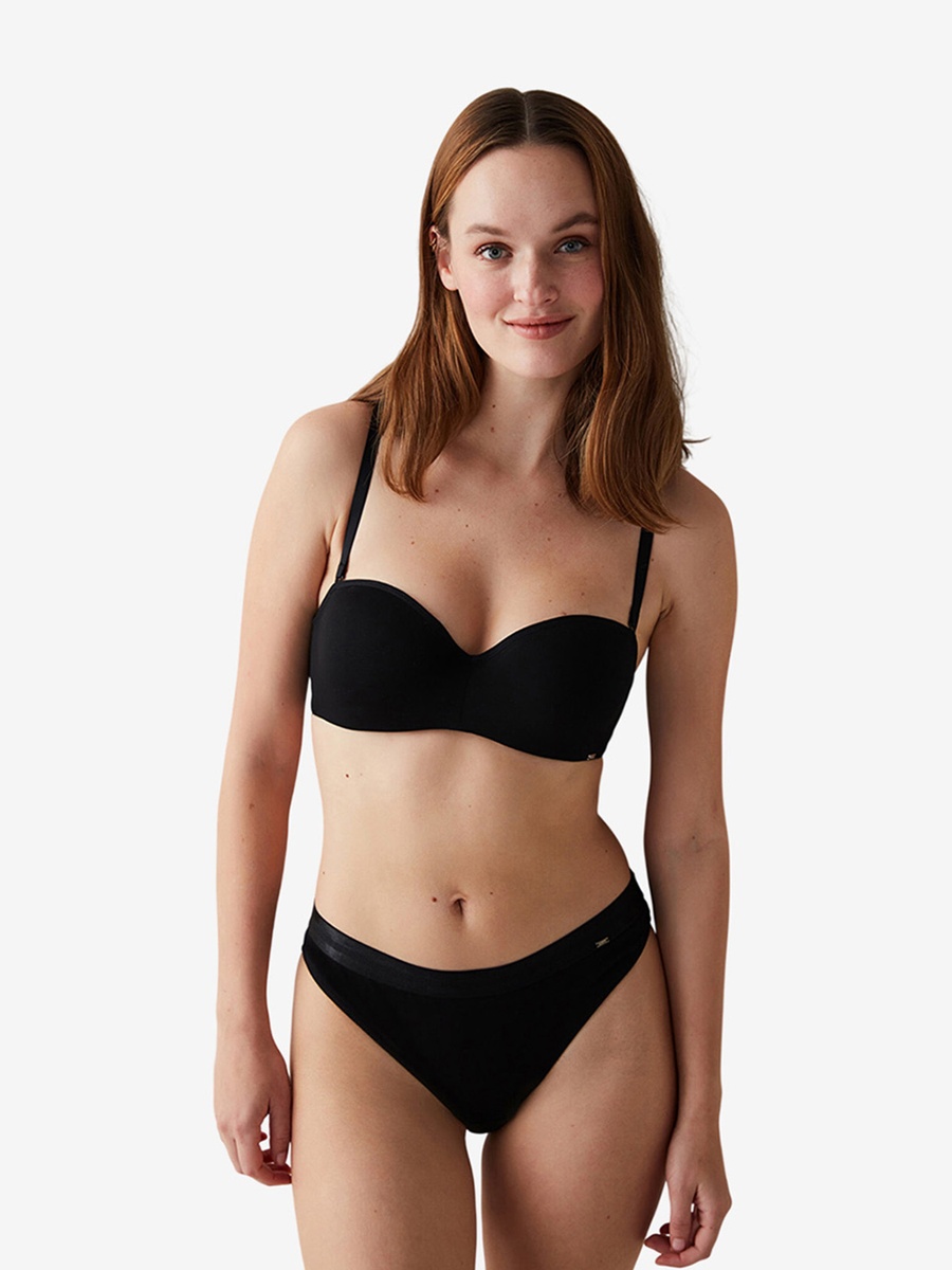Black Medium Coverage Padded Push-Up Underwire Cotton Strapless Bra