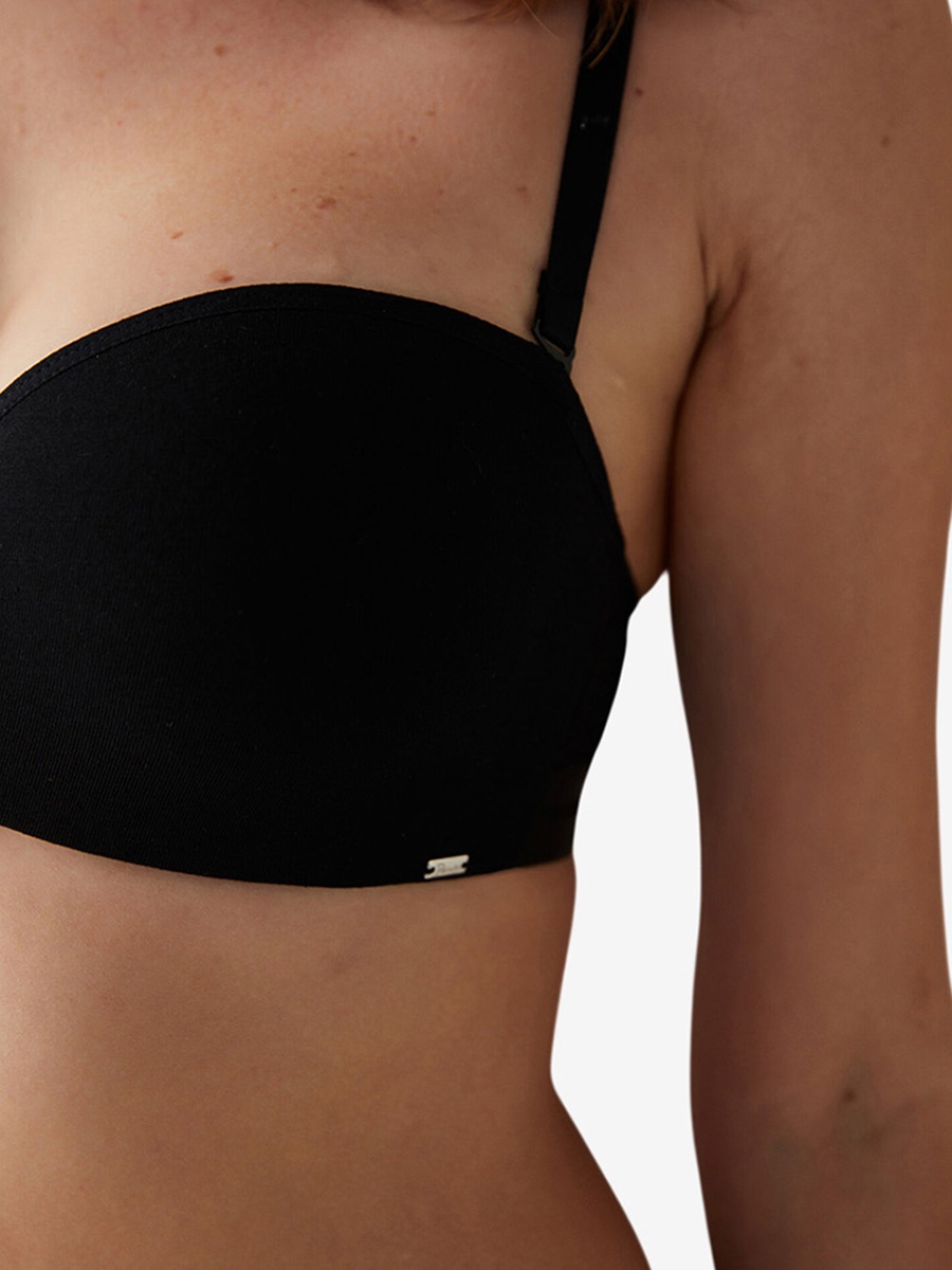 Black Medium Coverage Padded Push-Up Underwire Cotton Strapless Bra
