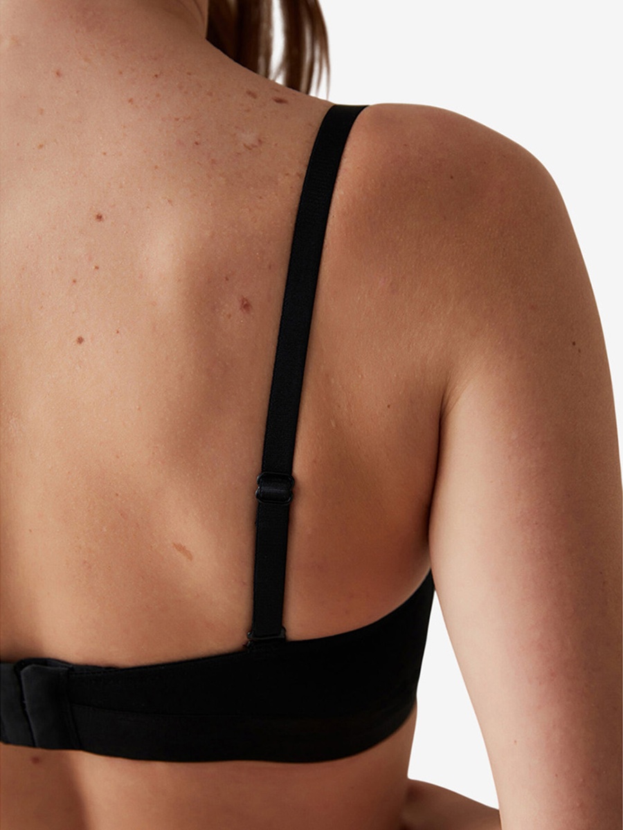Black Medium Coverage Padded Push-Up Underwire Cotton Strapless Bra