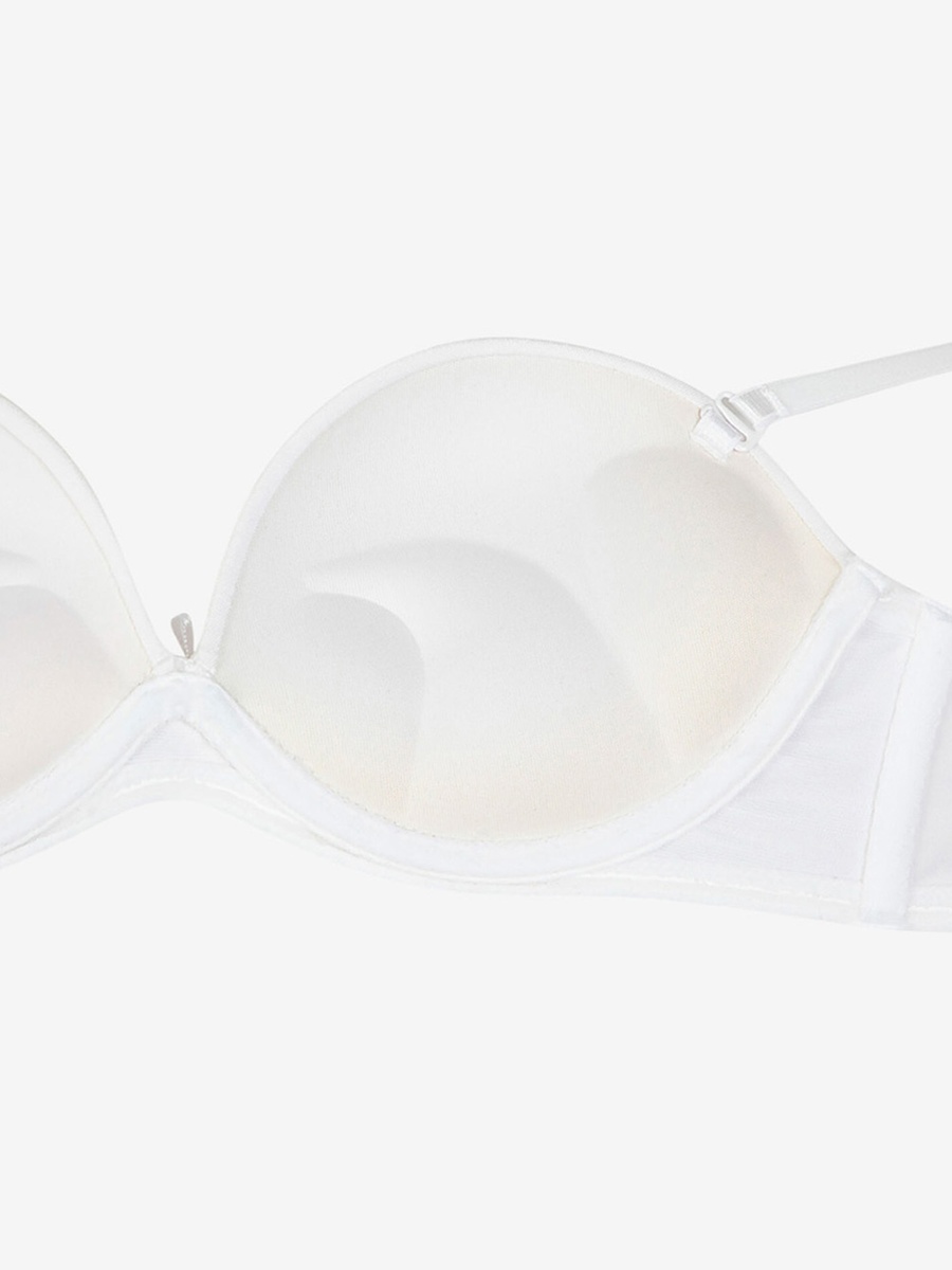 White Medium Coverage Padded Underwire Polyamide Strapless Bra