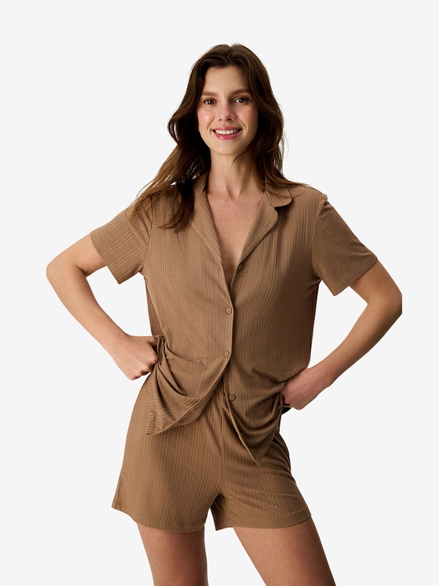 Brown Short Sleeve Viscose Pyjama Set with Shorts