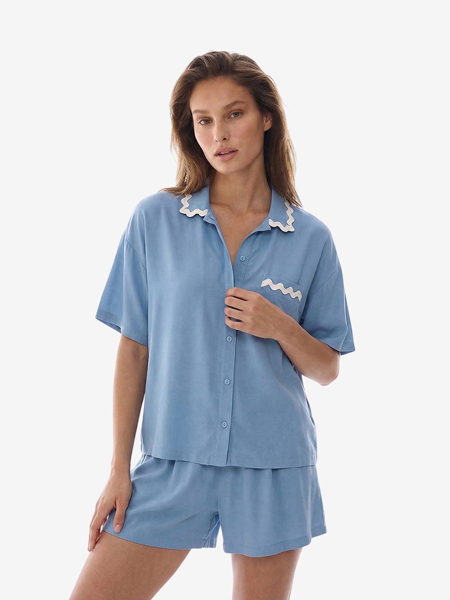 Blue Short Sleeve Viscose Pyjama Set with Shorts