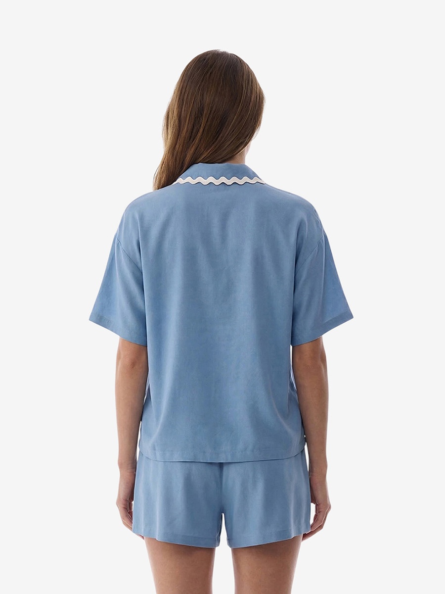 Blue Short Sleeve Viscose Pyjama Set with Shorts