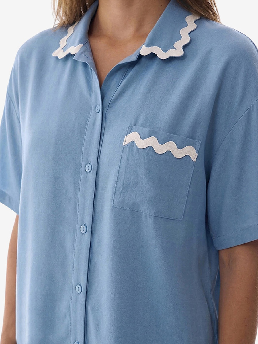 Blue Short Sleeve Viscose Pyjama Set with Shorts