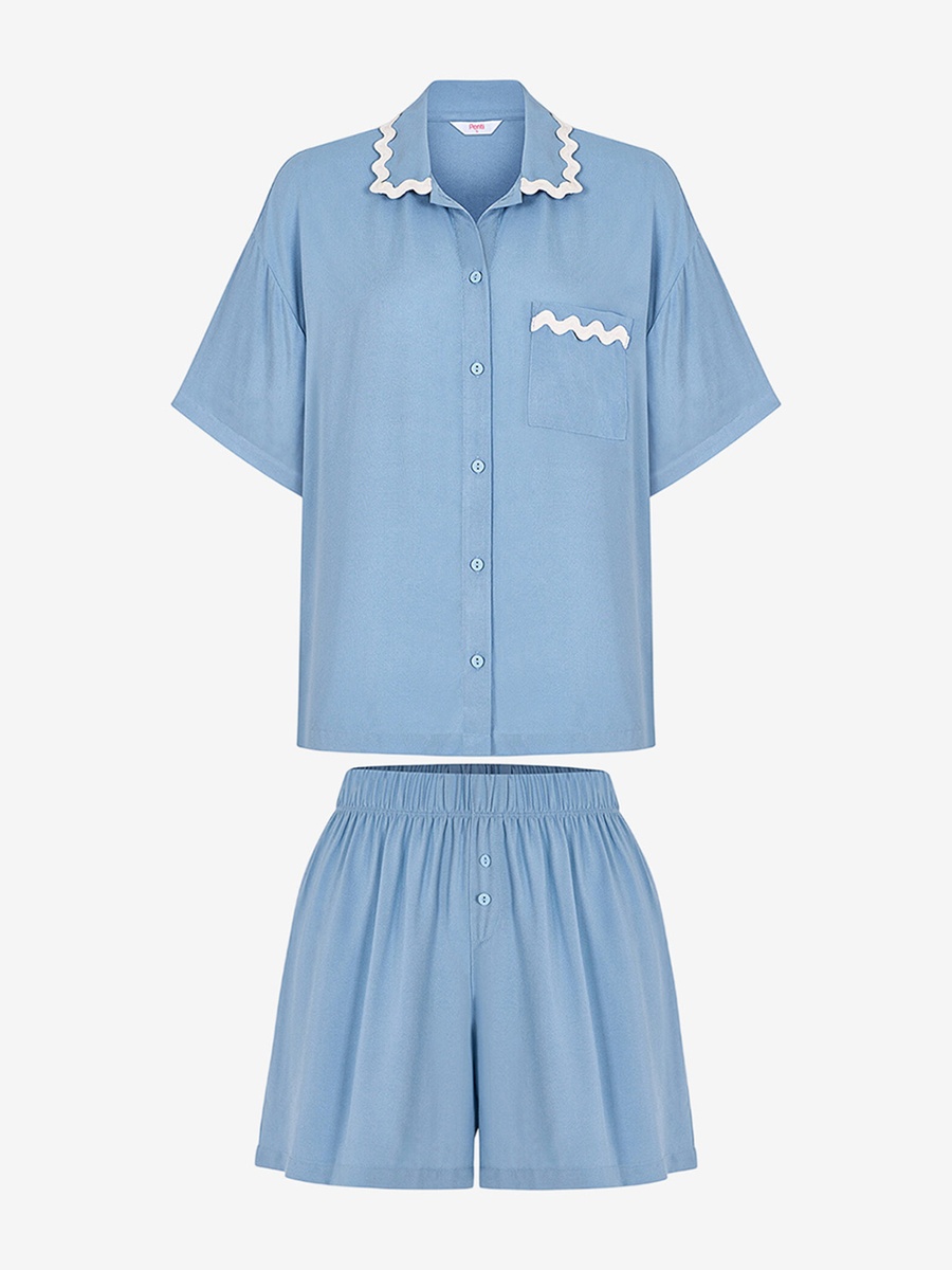 Blue Short Sleeve Viscose Pyjama Set with Shorts