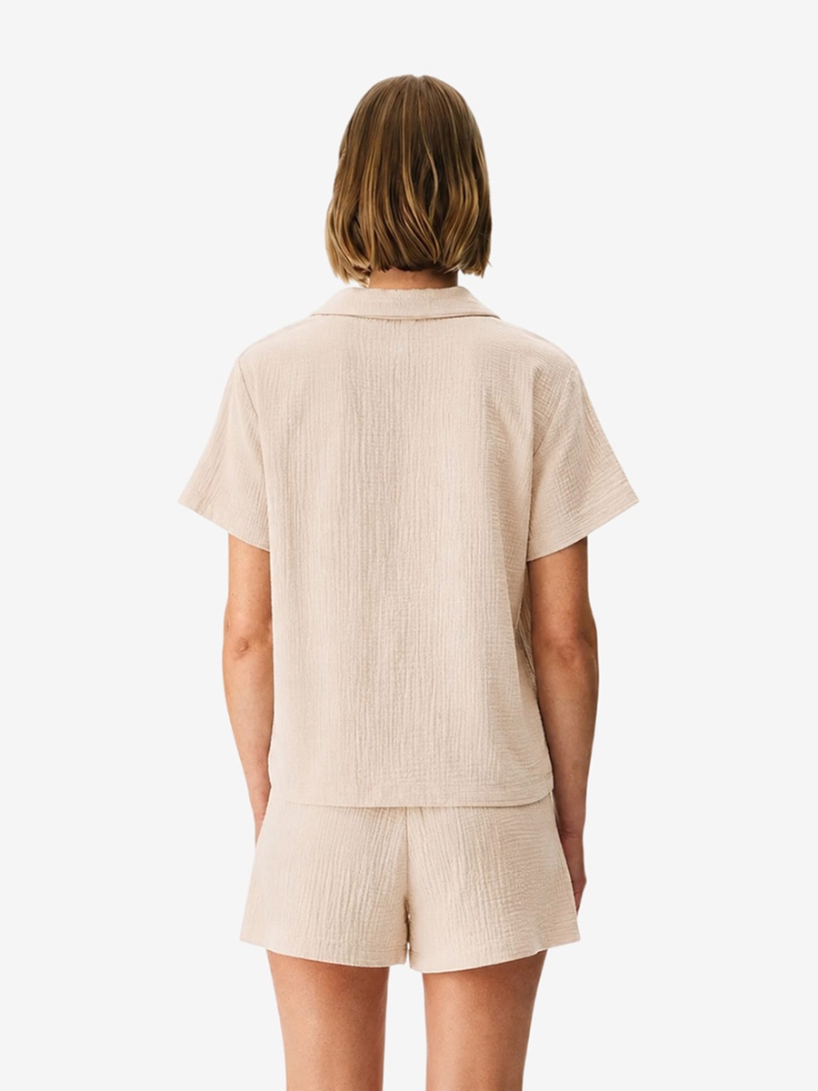 Beige Short Sleeve Cotton Pyjama Set with Shorts