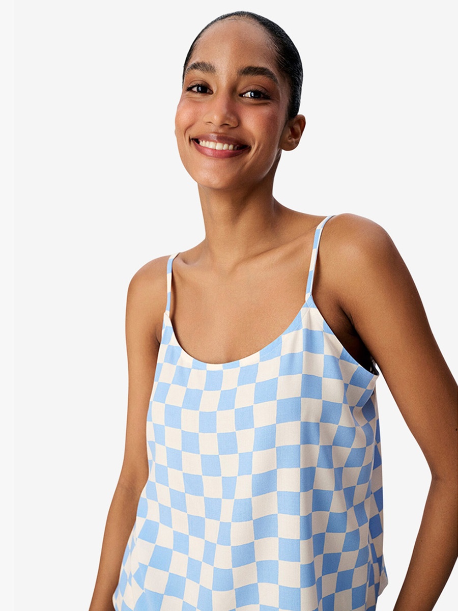 Blue Sleeveless Viscose Pyjama Set with Shorts