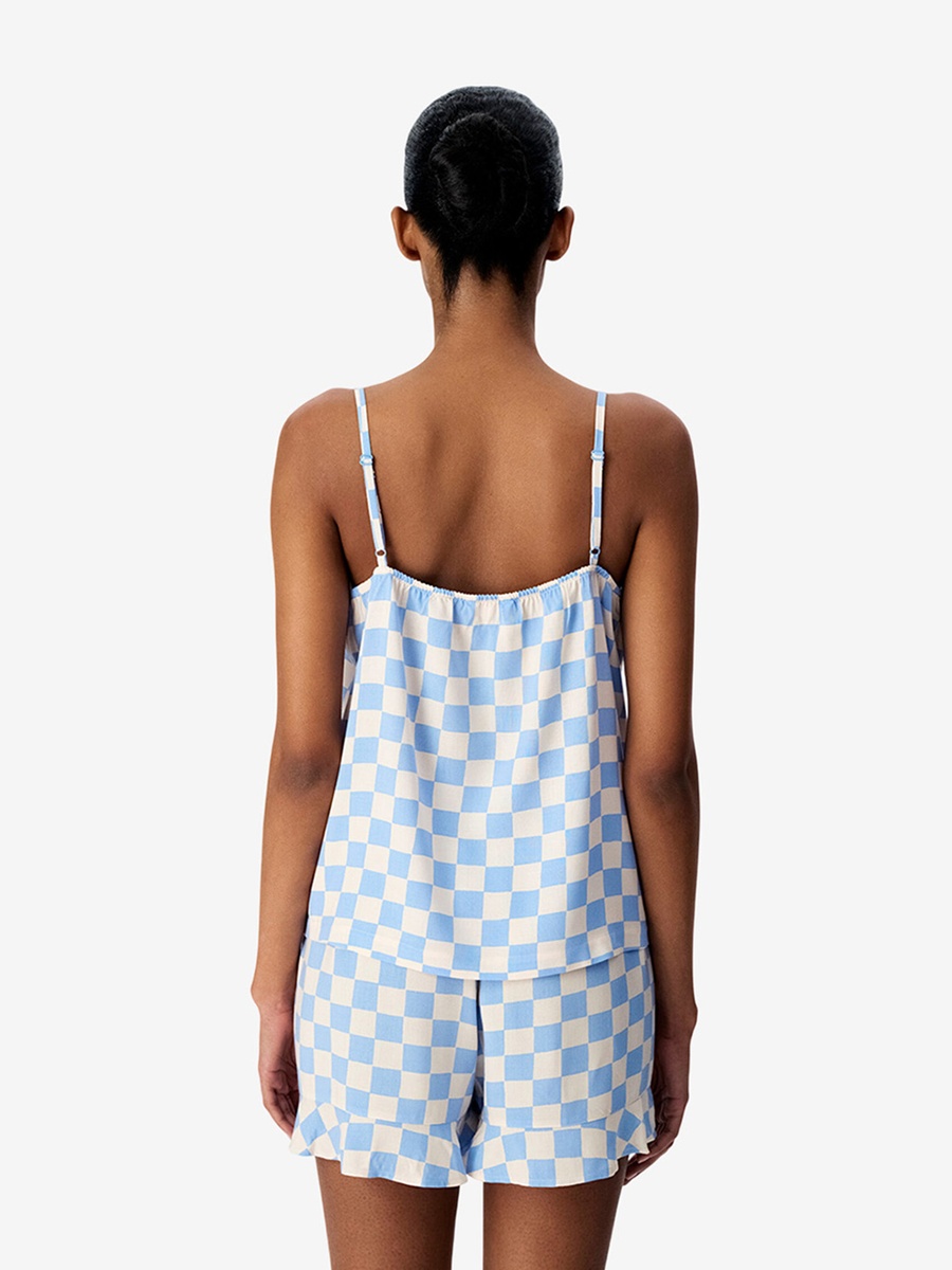 Blue Sleeveless Viscose Pyjama Set with Shorts
