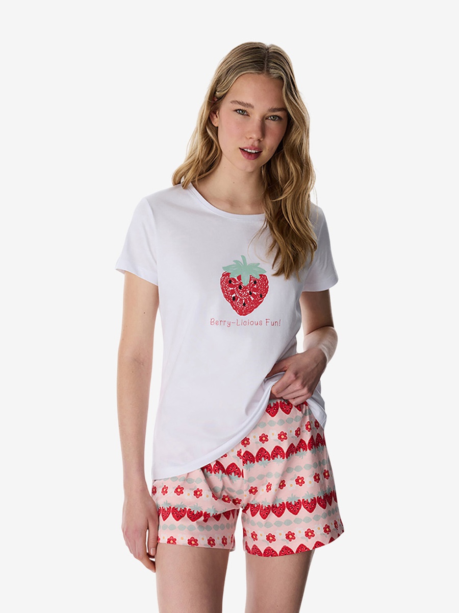 White Short Sleeve Cotton Pyjama Set with Shorts
