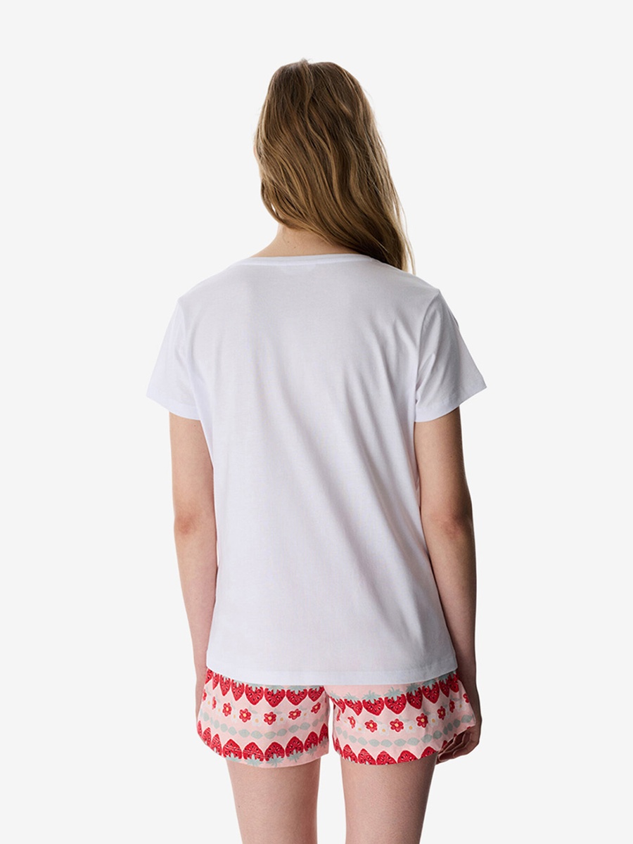 White Short Sleeve Cotton Pyjama Set with Shorts