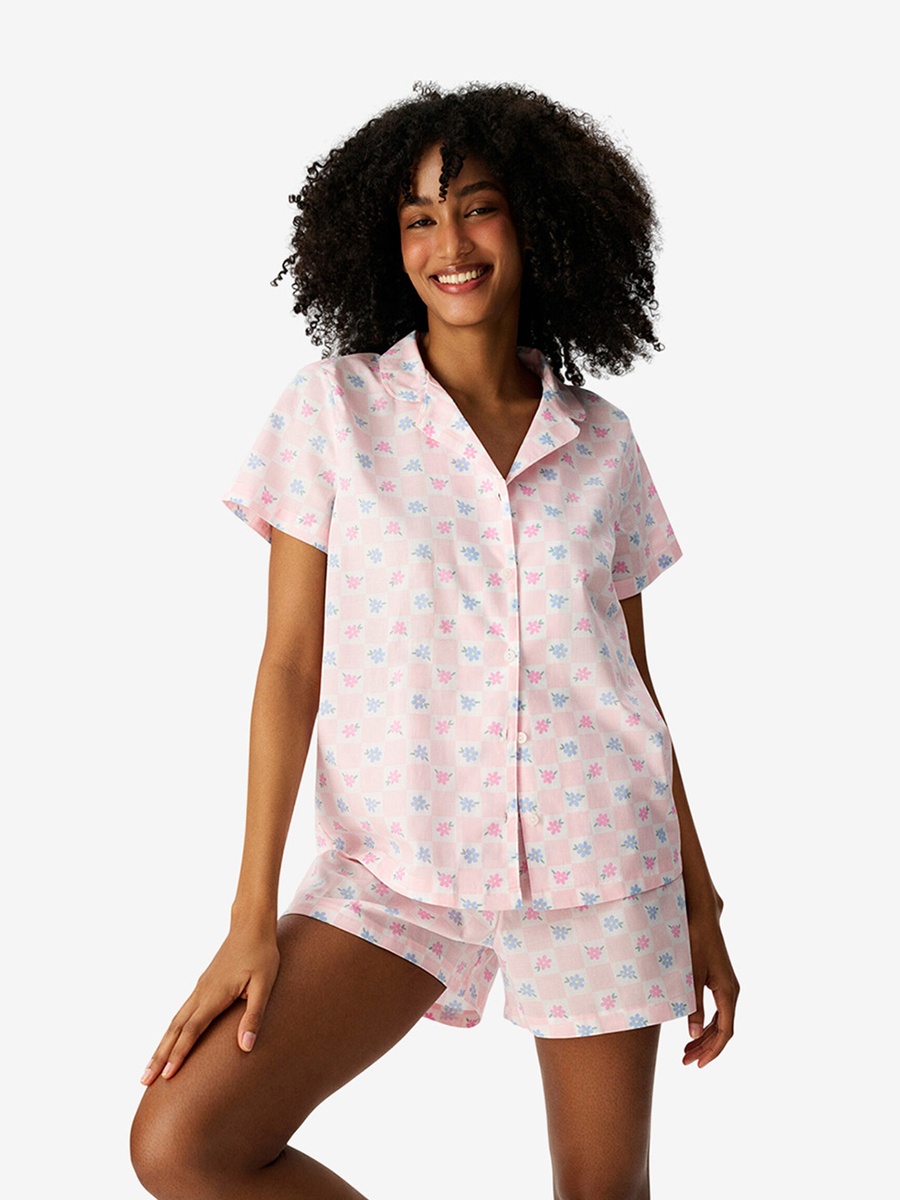 White Short Sleeve Cotton Pyjama Set with Shorts