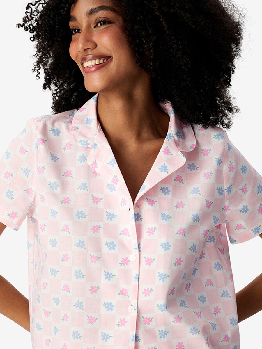 White Short Sleeve Cotton Pyjama Set with Shorts