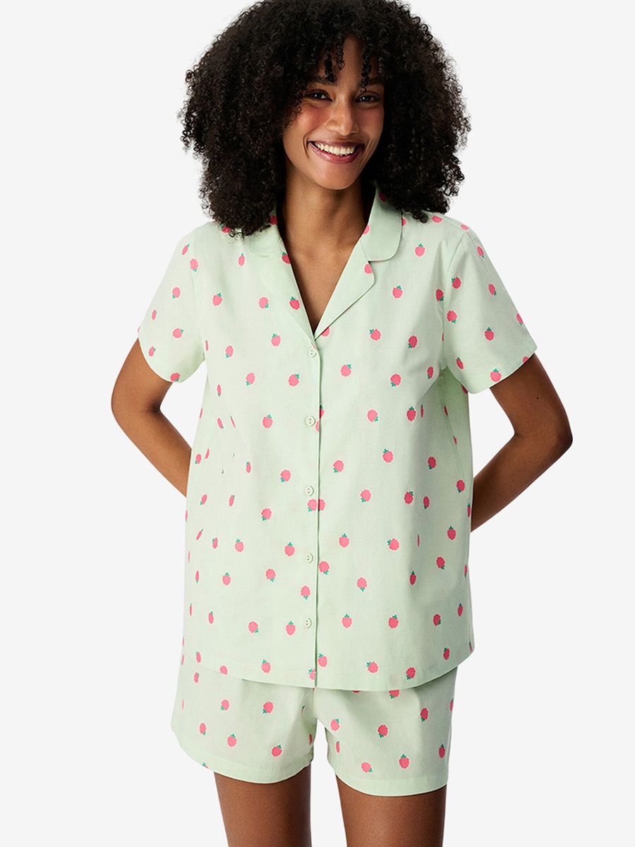 Green Short Sleeve Cotton Pyjama Set with Shorts