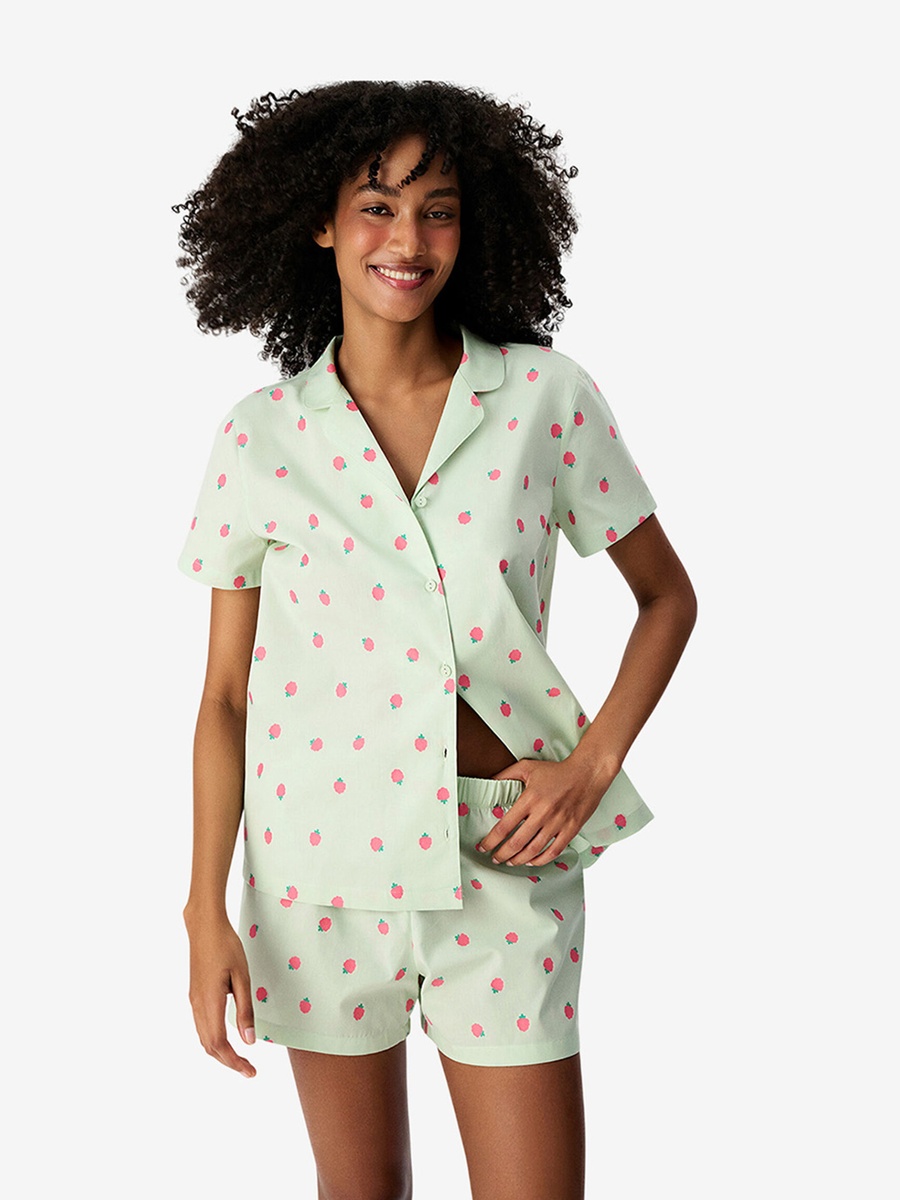 Green Short Sleeve Cotton Pyjama Set with Shorts