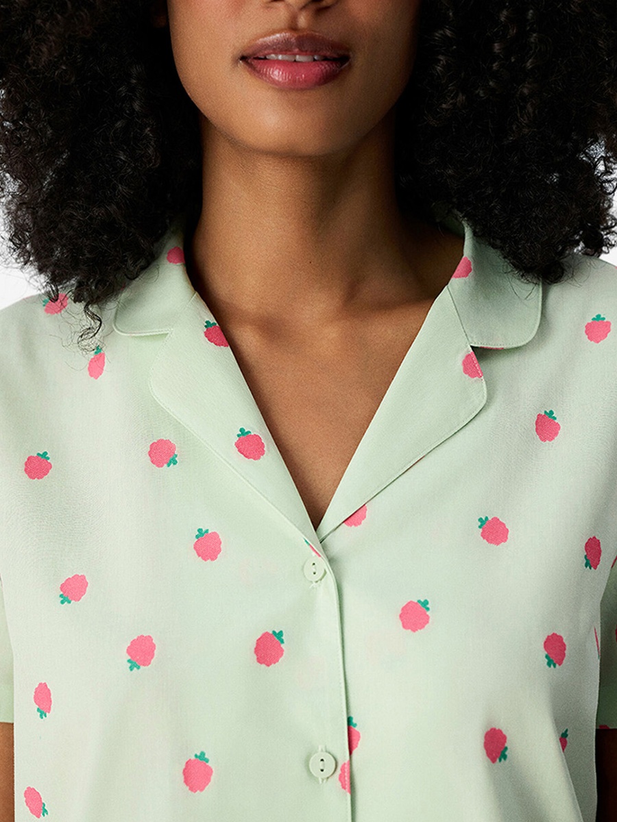 Green Short Sleeve Cotton Pyjama Set with Shorts