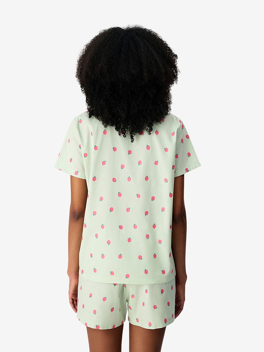 Green Short Sleeve Cotton Pyjama Set with Shorts
